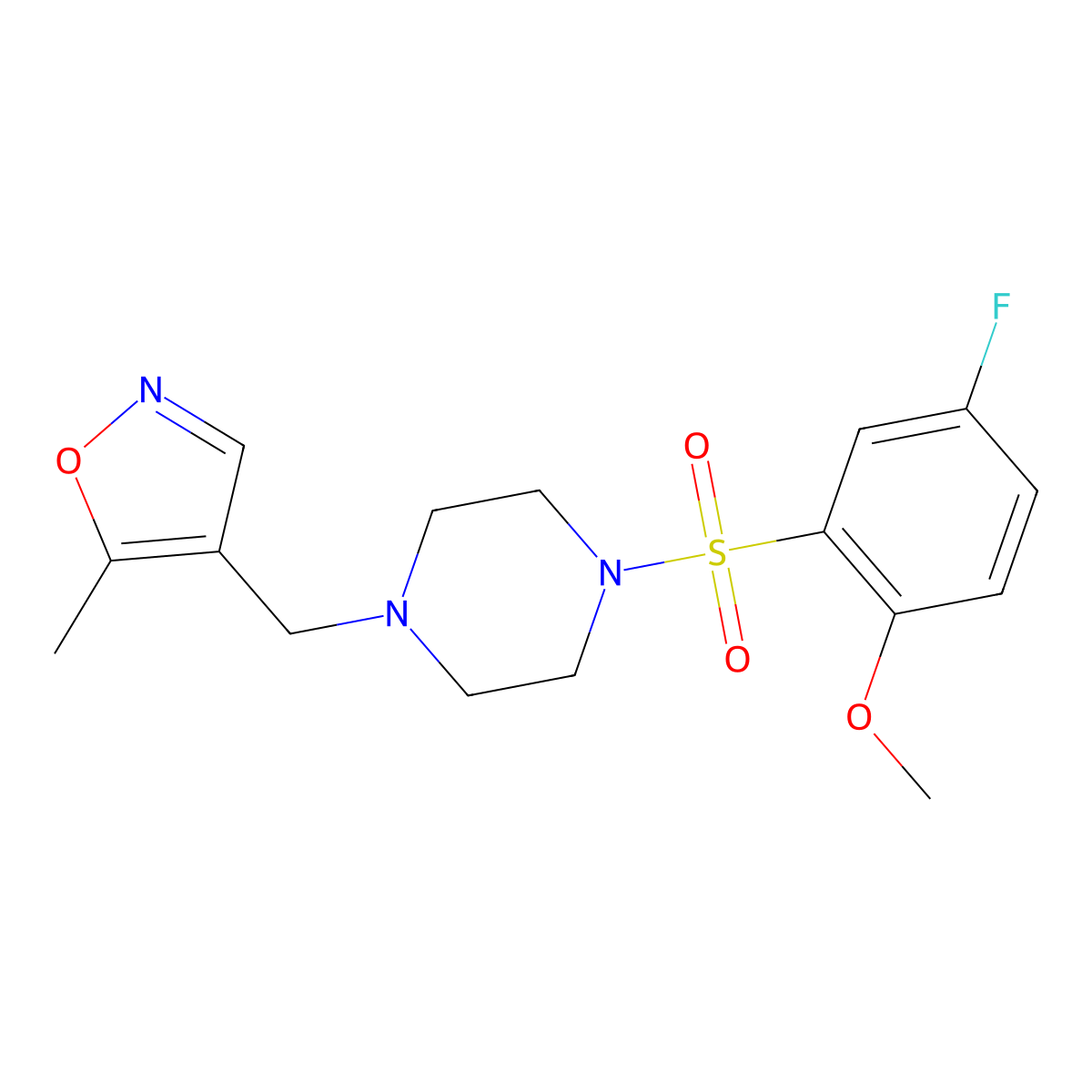 4-((4-((5-Fluoro-2-methoxyphenyl)sulfonyl)piperazin-1-yl)methyl)-5-methylisoxazole molecular structure, CAS 2034542-48-6