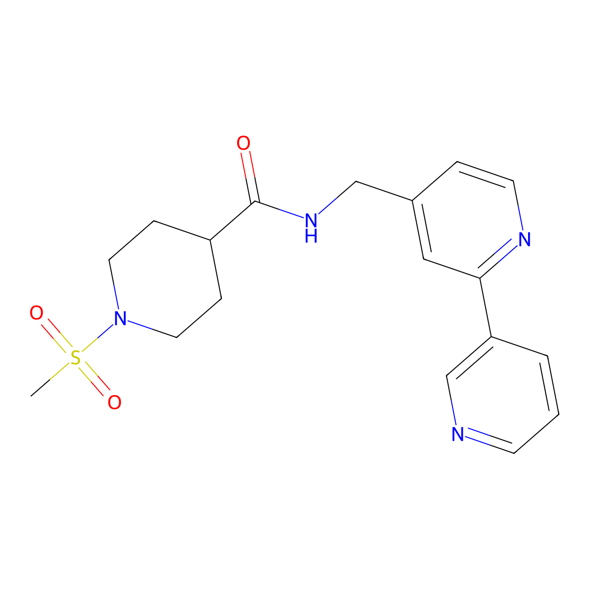 N-({[2,3'-bipyridine]-4-yl}methyl)-1-methanesulfonylpiperidine-4-carboxamide molecular structure, CAS 2034542-50-0