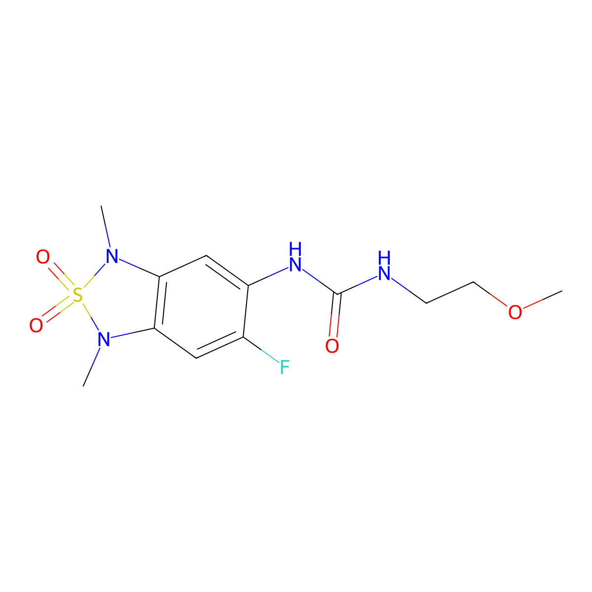 1-(6-Fluoro-1,3-dimethyl-2,2-dioxido-1,3-dihydrobenzo[c][1,2,5]thiadiazol-5-yl)-3-(2-methoxyethyl)urea molecular structure, CAS 2034542-52-2