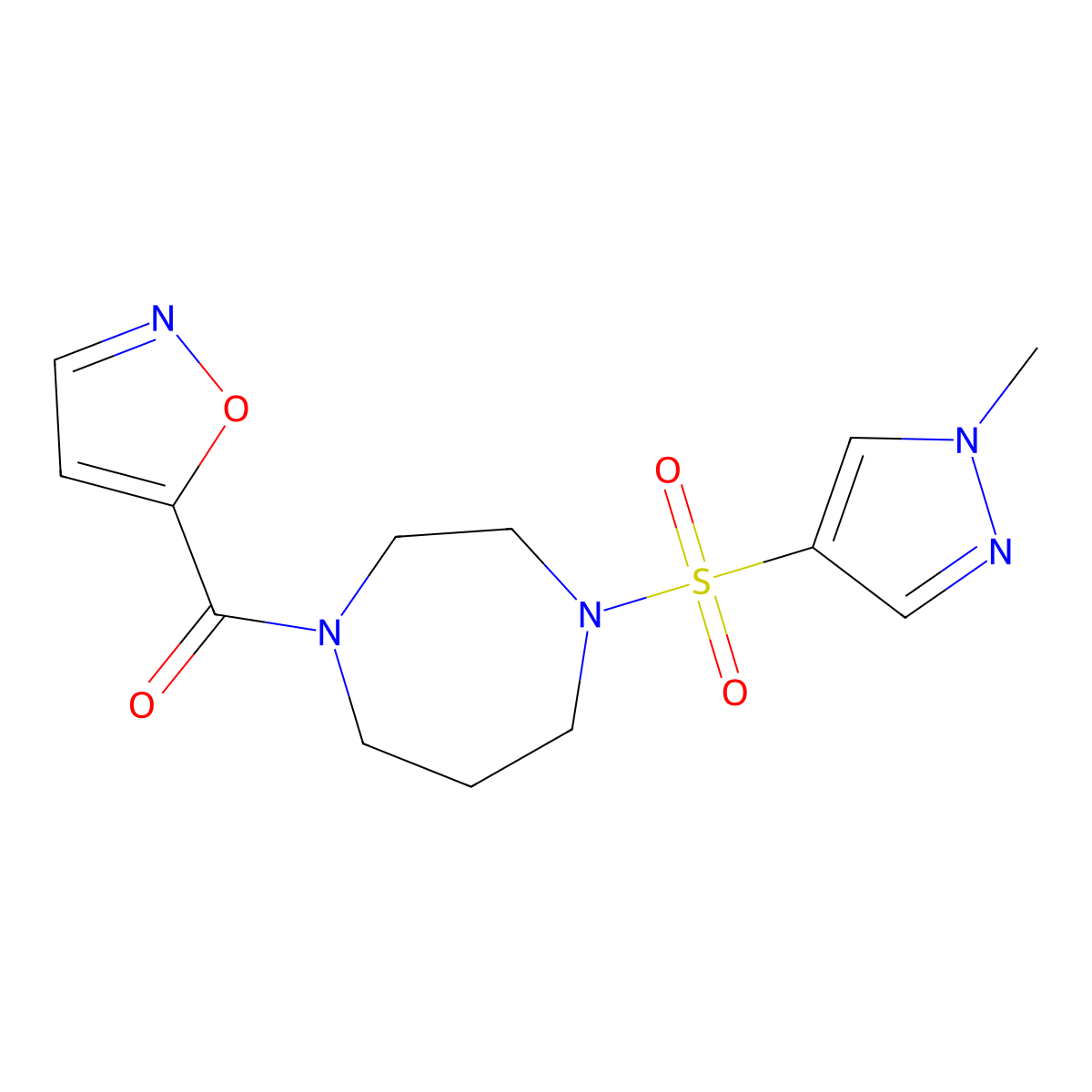 isoxazol-5-yl(4-((1-methyl-1H-pyrazol-4-yl)sulfonyl)-1,4-diazepan-1-yl)methanone molecular structure, CAS 2034542-60-2