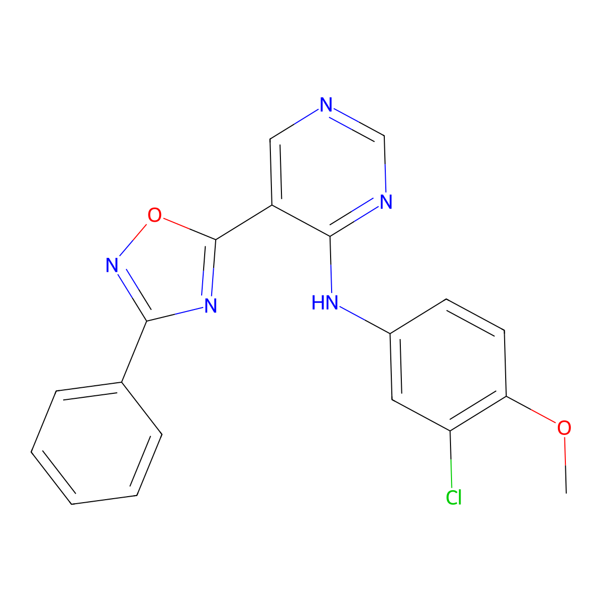 N-(3-chloro-4-methoxyphenyl)-5-(3-phenyl-1,2,4-oxadiazol-5-yl)pyrimidin-4-amine molecular structure, CAS 2034542-61-3
