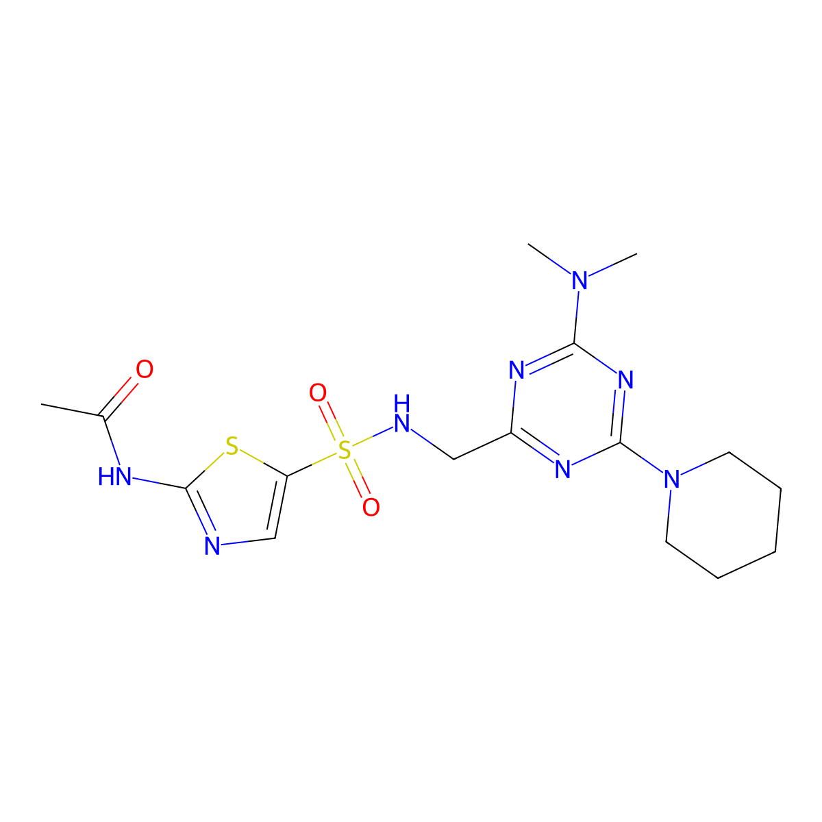 N-(5-(N-((4-(dimethylamino)-6-(piperidin-1-yl)-1,3,5-triazin-2-yl)methyl)sulfamoyl)thiazol-2-yl)acetamide molecular structure, CAS 2034542-62-4