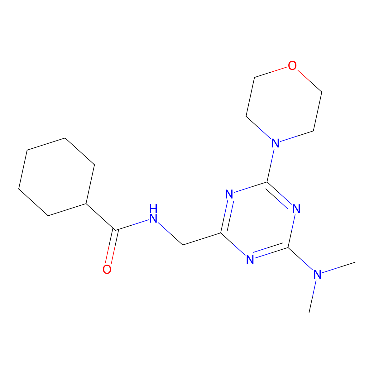 N-((4-(dimethylamino)-6-morpholino-1,3,5-triazin-2-yl)methyl)cyclohexanecarboxamide molecular structure, CAS 2034542-72-6