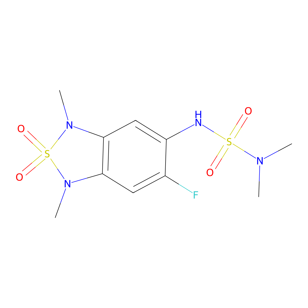 5-[(Dimethylsulfamoyl)amino]-6-fluoro-1,3-dimethyl-1,3-dihydro-2lambda6,1,3-benzothiadiazole-2,2-dione molecular structure, CAS 2034542-73-7