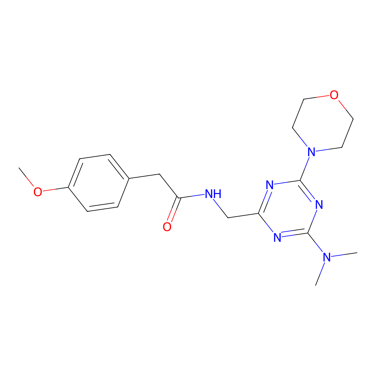 N-((4-(dimethylamino)-6-morpholino-1,3,5-triazin-2-yl)methyl)-2-(4-methoxyphenyl)acetamide molecular structure, CAS 2034542-78-2