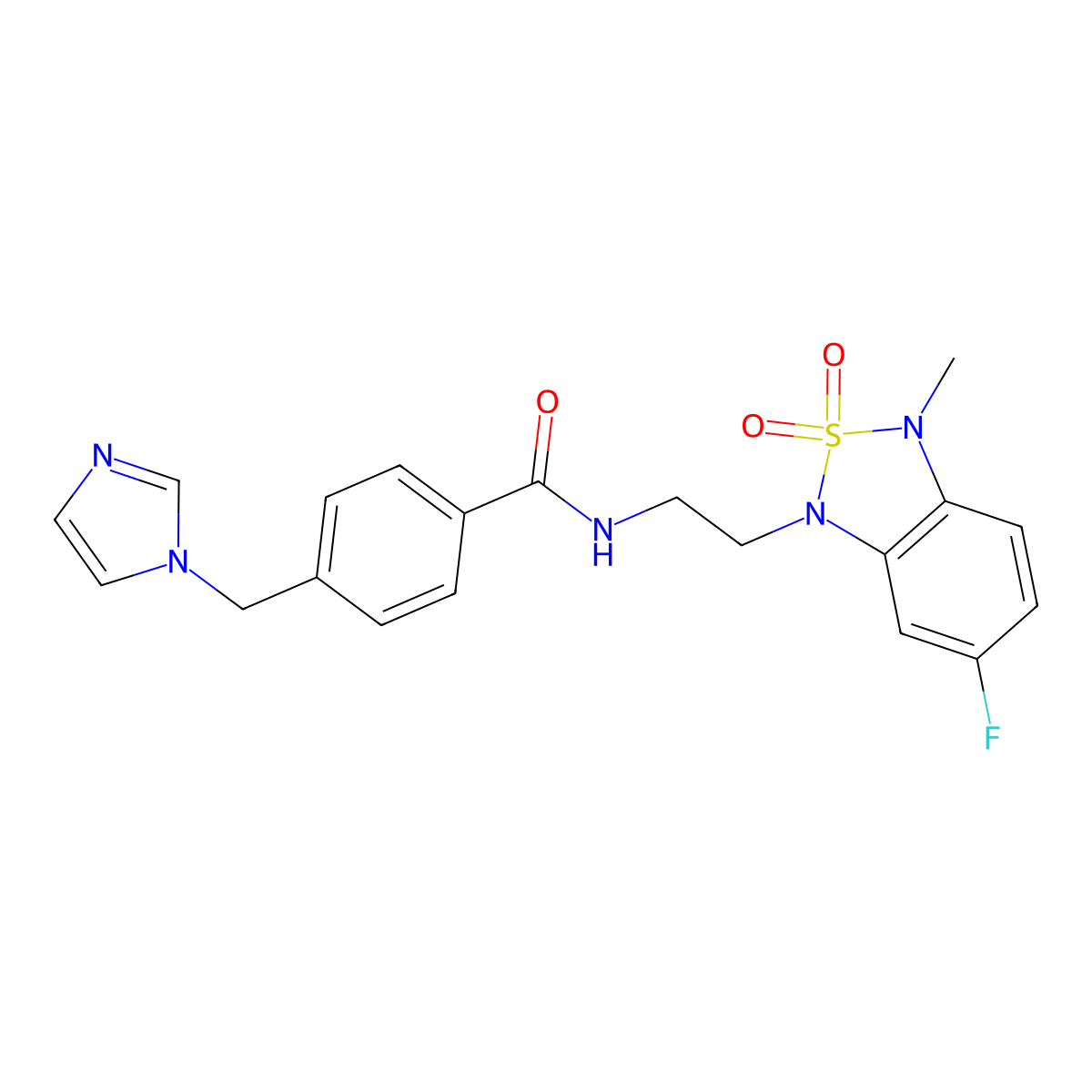 N-[2-(6-fluoro-3-methyl-2,2-dioxo-1,3-dihydro-2lambda6,1,3-benzothiadiazol-1-yl)ethyl]-4-[(1H-imidazol-1-yl)methyl]benzamide molecular structure, CAS 2034542-79-3