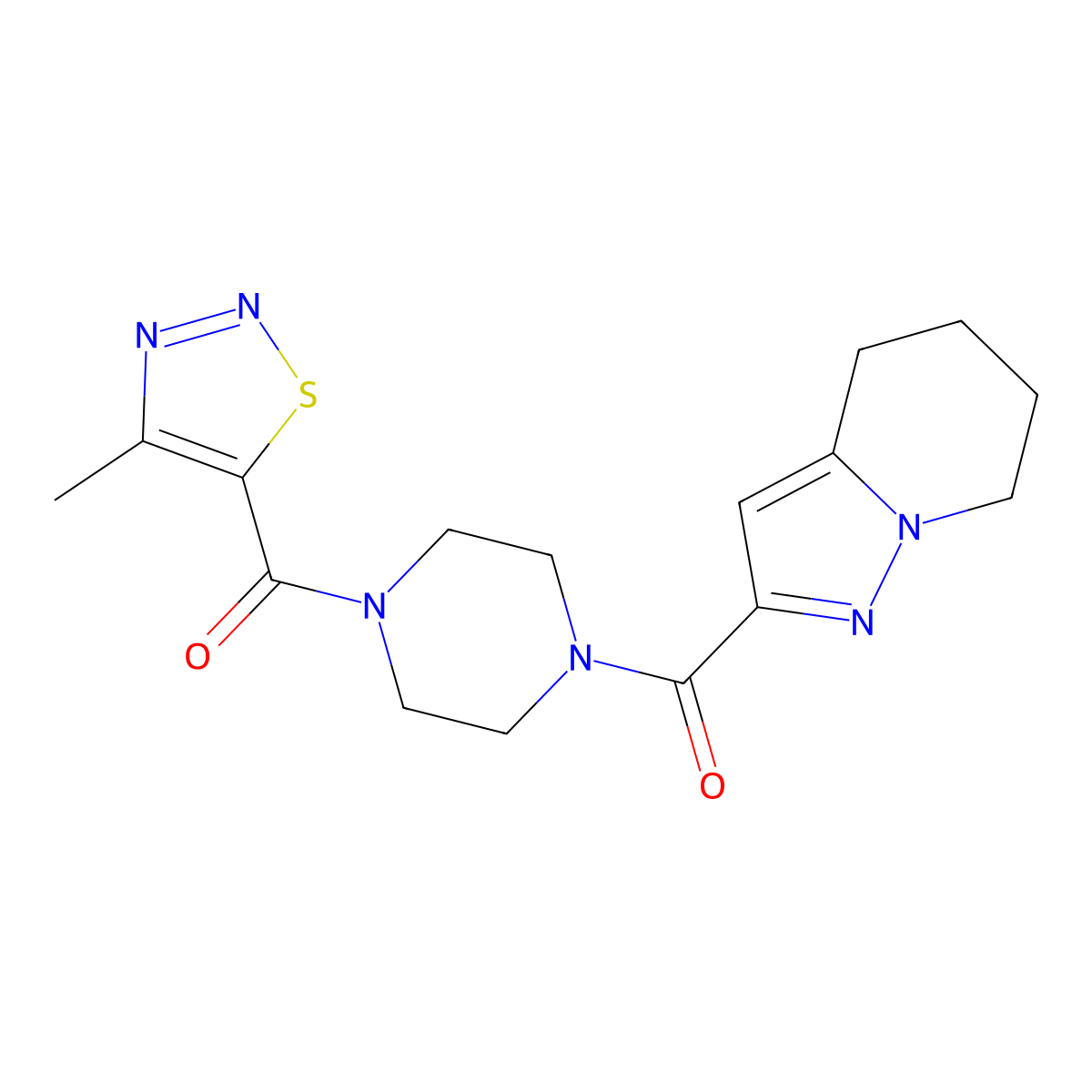 (4-Methyl-1,2,3-thiadiazol-5-yl)(4-(4,5,6,7-tetrahydropyrazolo[1,5-a]pyridine-2-carbonyl)piperazin-1-yl)methanone molecular structure, CAS 2034542-81-7
