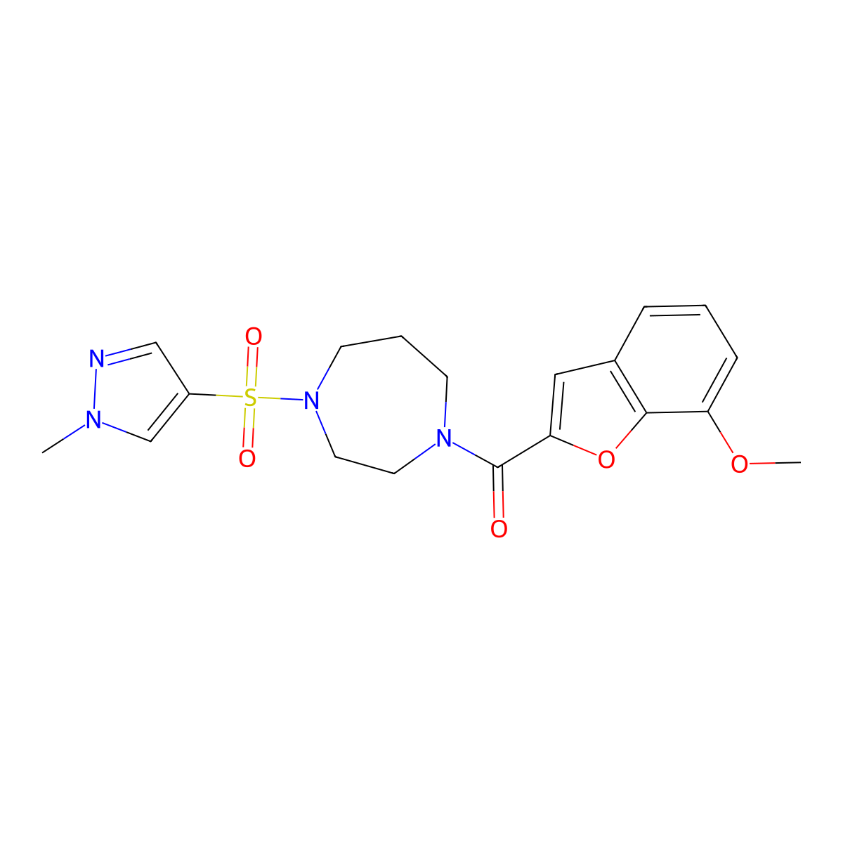 (7-methoxybenzofuran-2-yl)(4-((1-methyl-1H-pyrazol-4-yl)sulfonyl)-1,4-diazepan-1-yl)methanone molecular structure, CAS 2034542-83-9