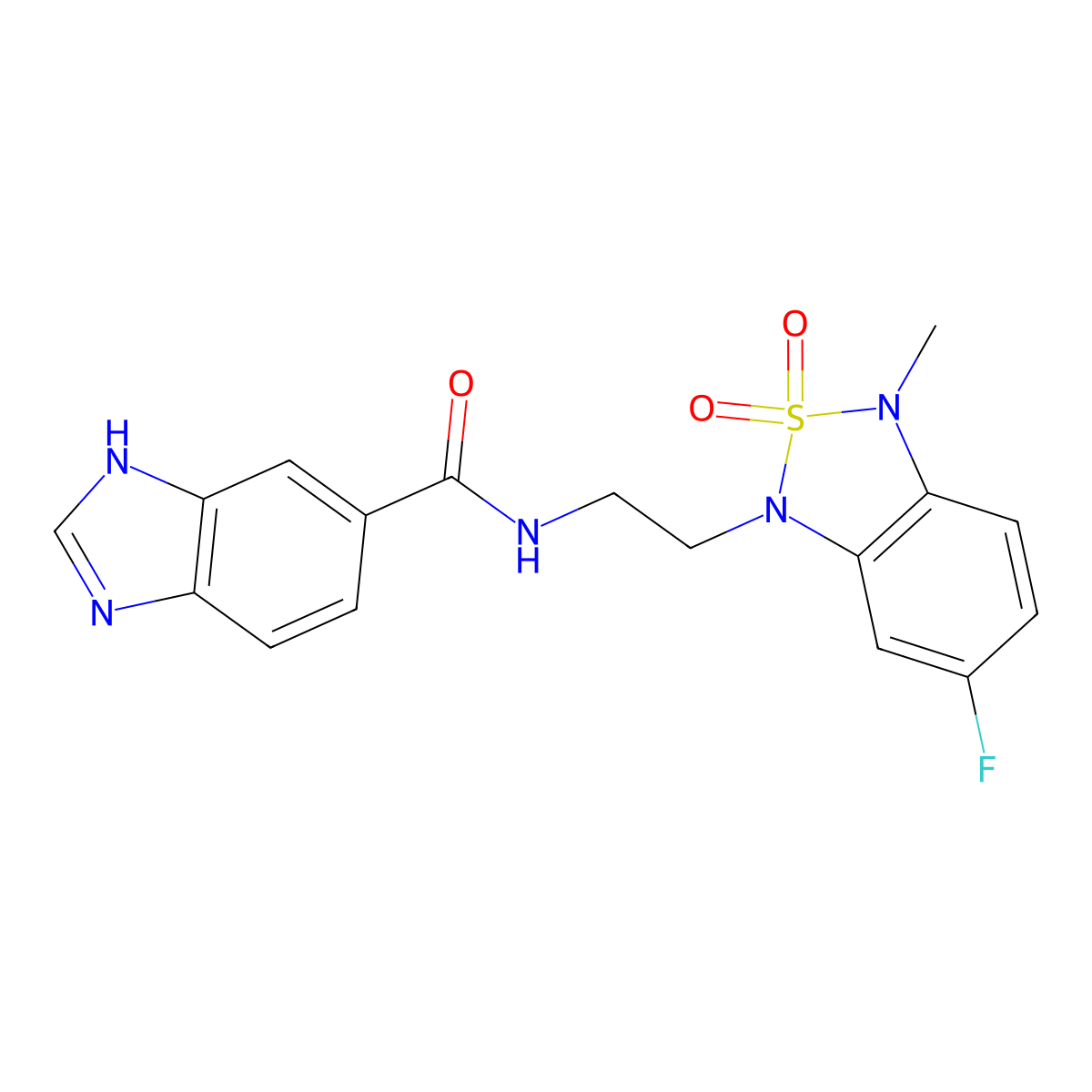 N-(2-(6-fluoro-3-methyl-2,2-dioxidobenzo[c][1,2,5]thiadiazol-1(3H)-yl)ethyl)-1H-benzo[d]imidazole-5-carboxamide molecular structure, CAS 2034542-87-3