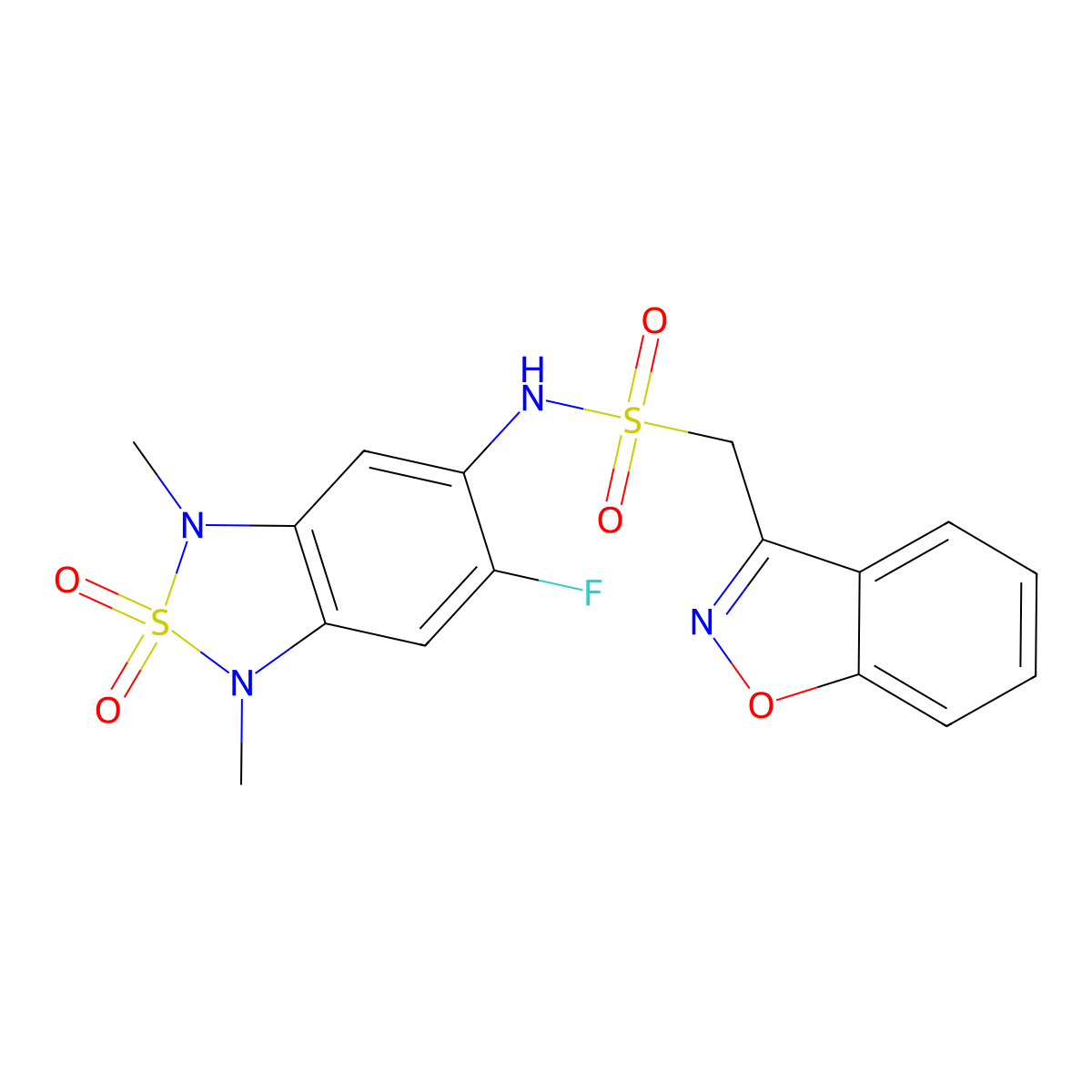 1-(benzo[d]isoxazol-3-yl)-N-(6-fluoro-1,3-dimethyl-2,2-dioxido-1,3-dihydrobenzo[c][1,2,5]thiadiazol-5-yl)methanesulfonamide molecular structure, CAS 2034542-89-5