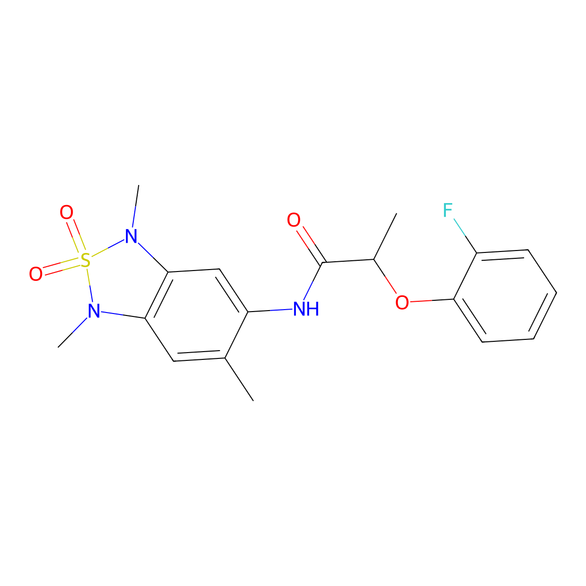 2-(2-fluorophenoxy)-N-(1,3,6-trimethyl-2,2-dioxido-1,3-dihydrobenzo[c][1,2,5]thiadiazol-5-yl)propanamide molecular structure, CAS 2034542-95-3