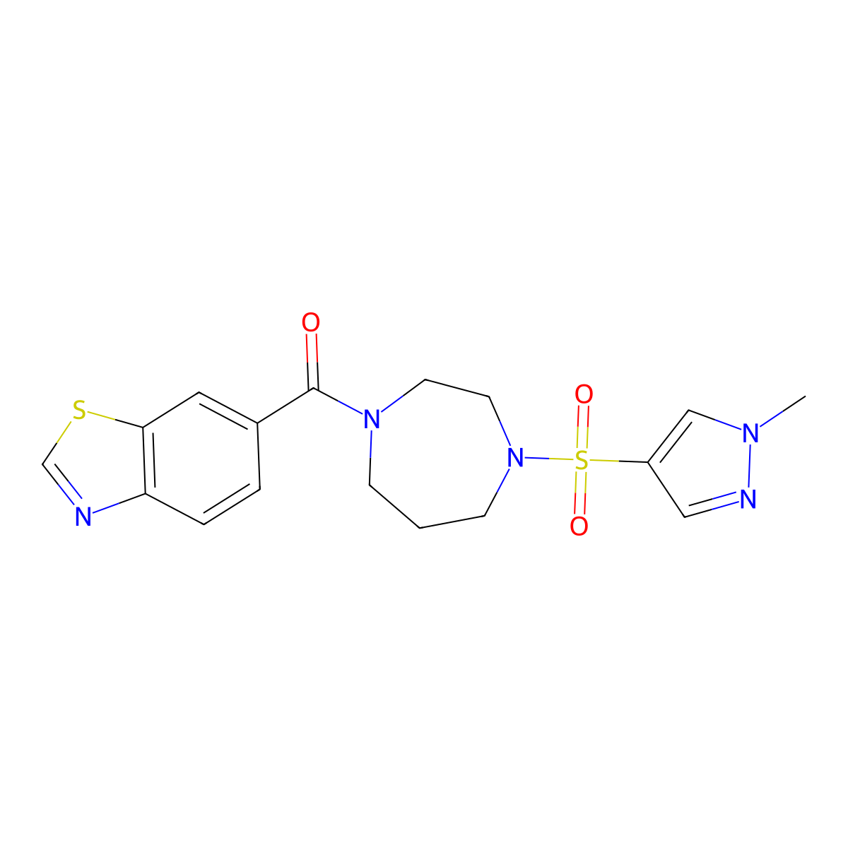 benzo[d]thiazol-6-yl(4-((1-methyl-1H-pyrazol-4-yl)sulfonyl)-1,4-diazepan-1-yl)methanone molecular structure, CAS 2034542-96-4