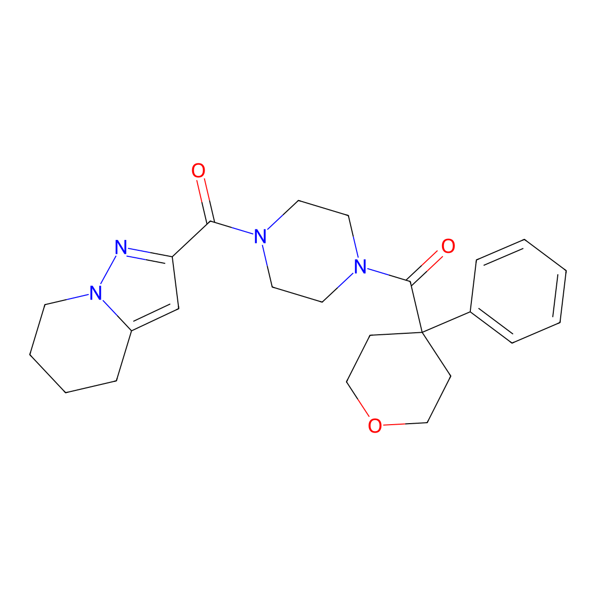 (4-(4-phenyltetrahydro-2H-pyran-4-carbonyl)piperazin-1-yl)(4,5,6,7-tetrahydropyrazolo[1,5-a]pyridin-2-yl)methanone molecular structure, CAS 2034542-98-6