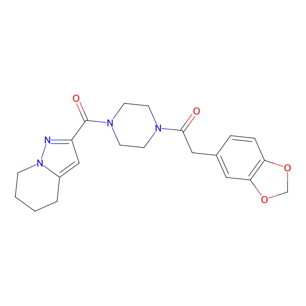 2-(Benzo[d][1,3]dioxol-5-yl)-1-(4-(4,5,6,7-tetrahydropyrazolo[1,5-a]pyridine-2-carbonyl)piperazin-1-yl)ethanone molecular structure, CAS 2034543-00-3