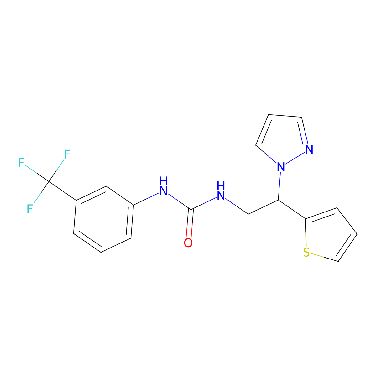 1-(2-(1H-pyrazol-1-yl)-2-(thiophen-2-yl)ethyl)-3-(3-(trifluoromethyl)phenyl)urea molecular structure, CAS 2034543-03-6