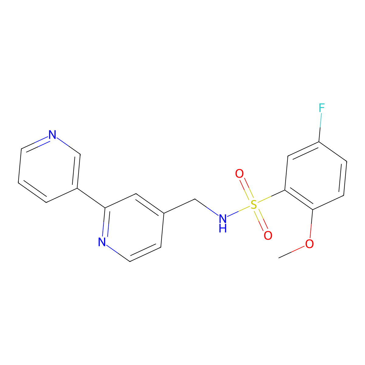 N-({[2,3'-bipyridine]-4-yl}methyl)-5-fluoro-2-methoxybenzene-1-sulfonamide molecular structure, CAS 2034543-04-7