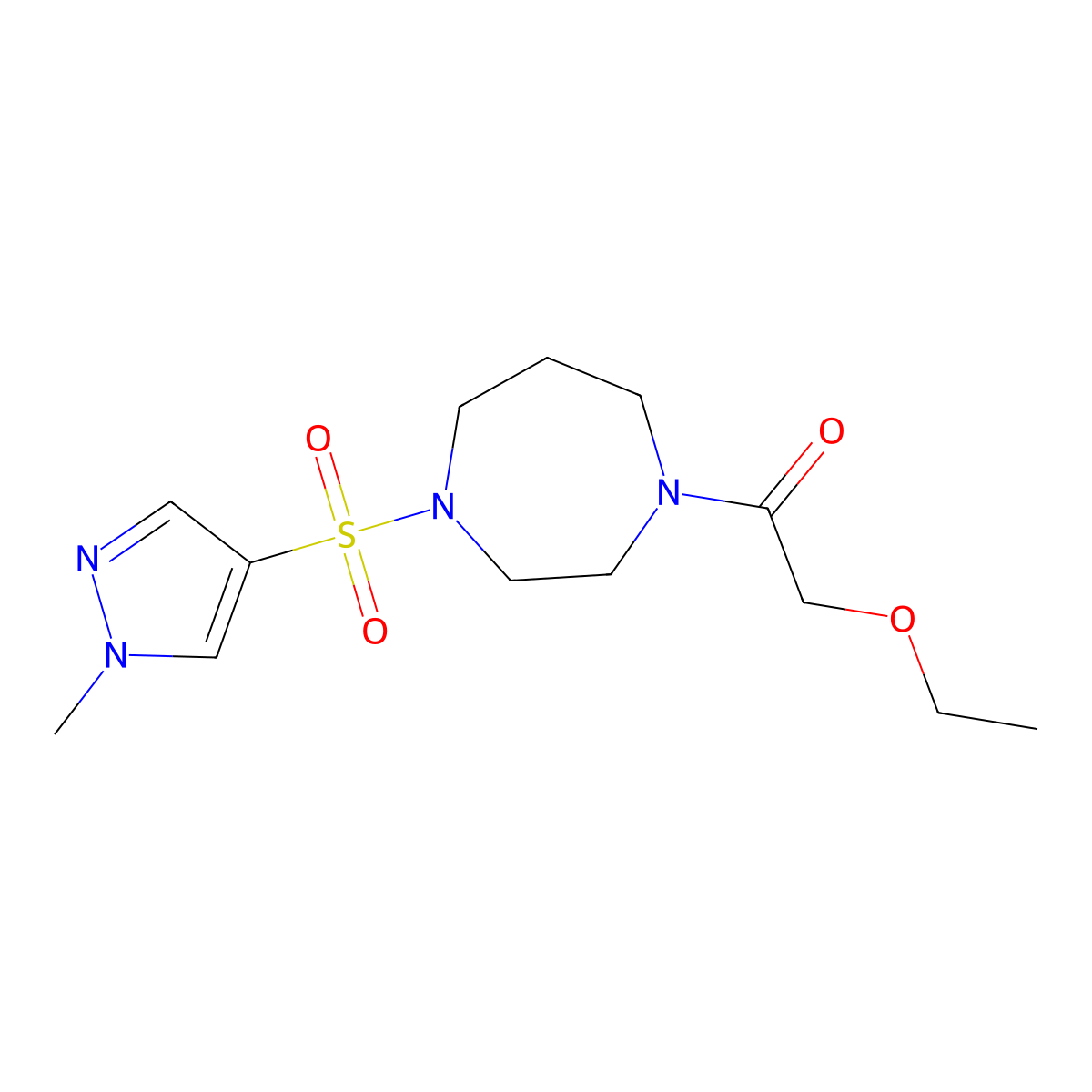 2-ethoxy-1-(4-((1-methyl-1H-pyrazol-4-yl)sulfonyl)-1,4-diazepan-1-yl)ethanone molecular structure, CAS 2034543-05-8