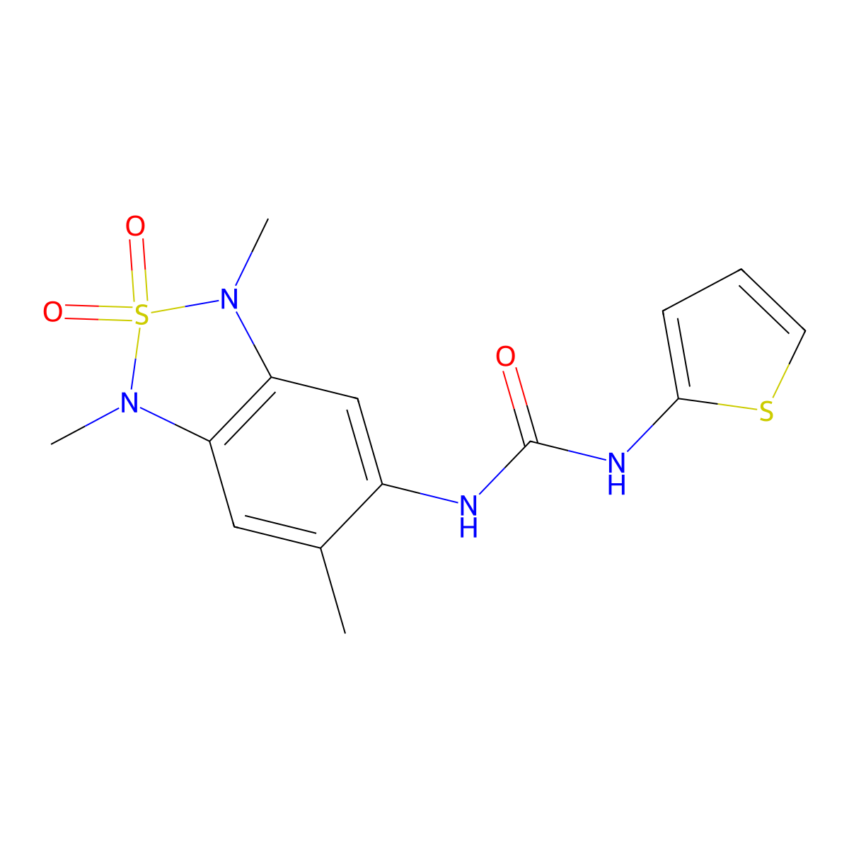 1-(Thiophen-2-yl)-3-(1,3,6-trimethyl-2,2-dioxido-1,3-dihydrobenzo[c][1,2,5]thiadiazol-5-yl)urea molecular structure, CAS 2034543-09-2