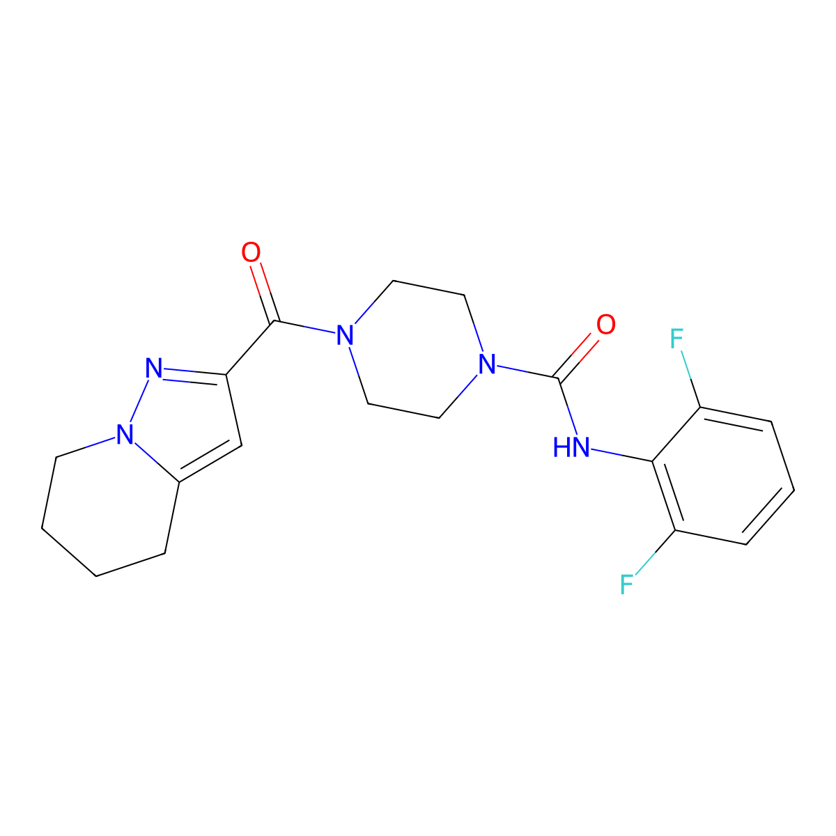 N-(2,6-difluorophenyl)-4-(4,5,6,7-tetrahydropyrazolo[1,5-a]pyridine-2-carbonyl)piperazine-1-carboxamide molecular structure, CAS 2034543-11-6