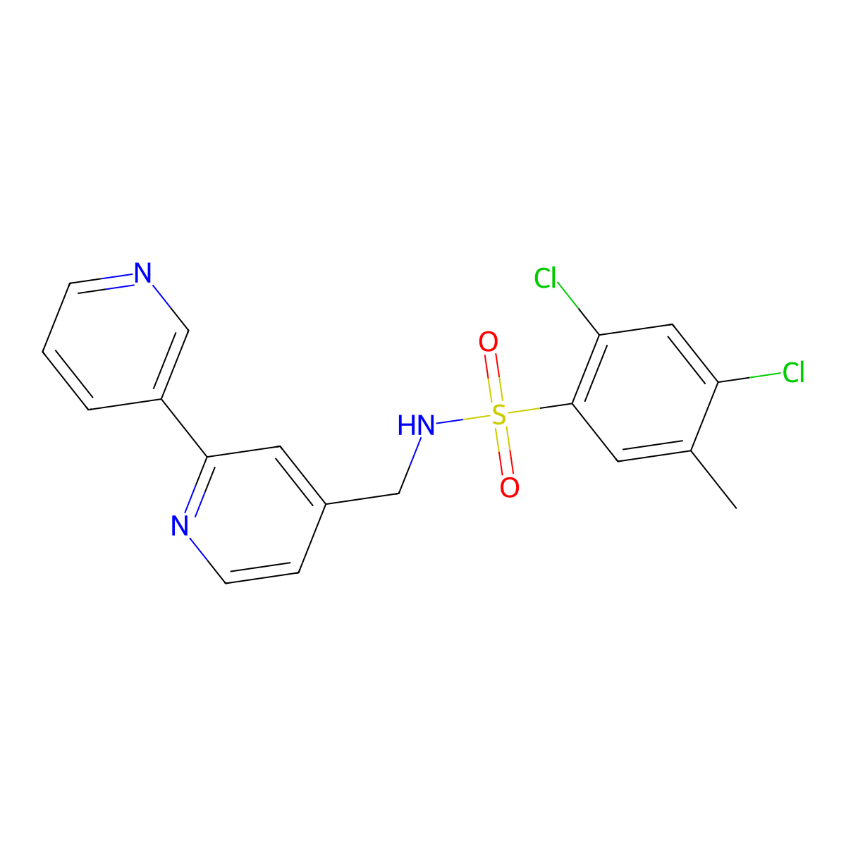 N-({[2,3'-bipyridine]-4-yl}methyl)-2,4-dichloro-5-methylbenzene-1-sulfonamide molecular structure, CAS 2034543-13-8