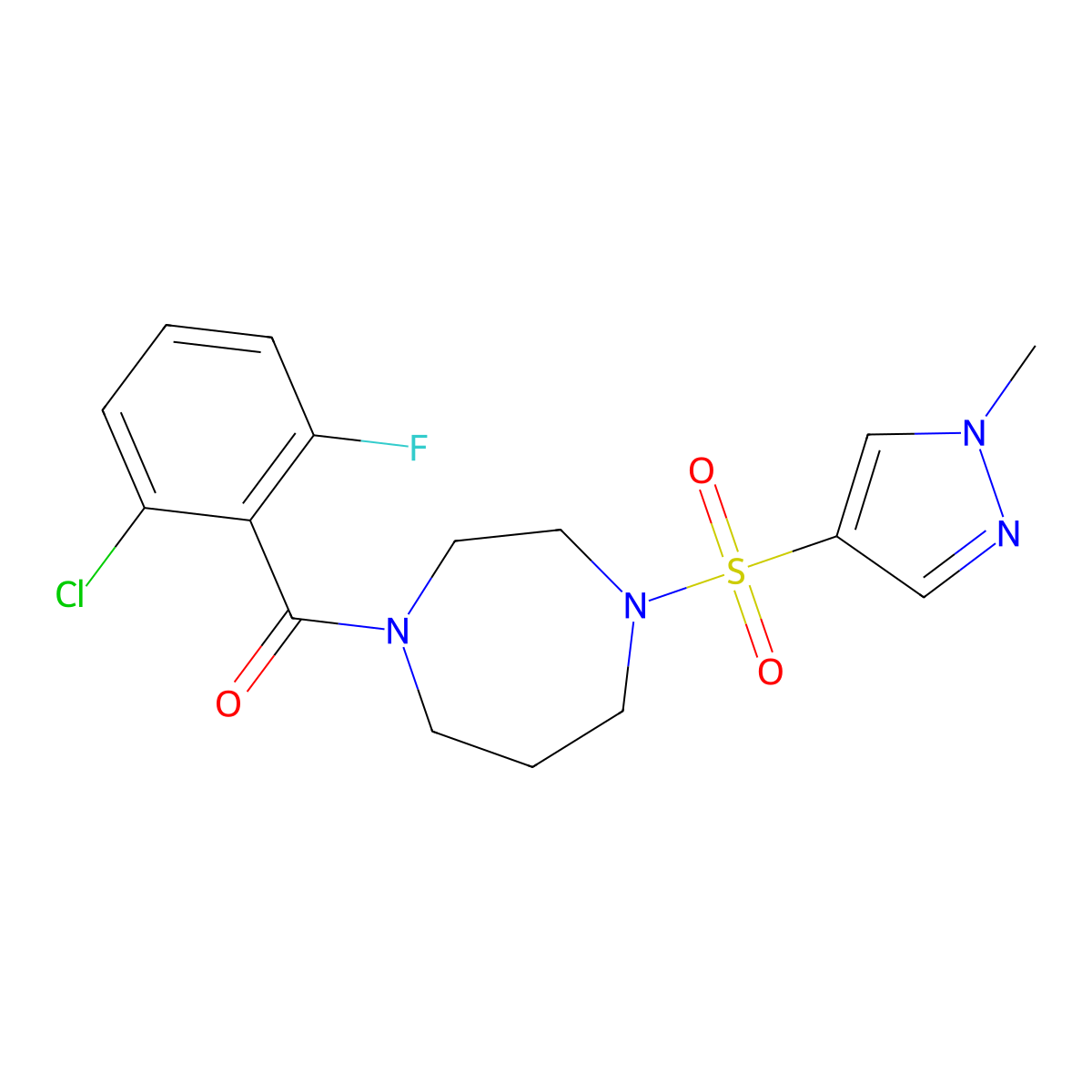 (2-chloro-6-fluorophenyl)(4-((1-methyl-1H-pyrazol-4-yl)sulfonyl)-1,4-diazepan-1-yl)methanone molecular structure, CAS 2034543-21-8