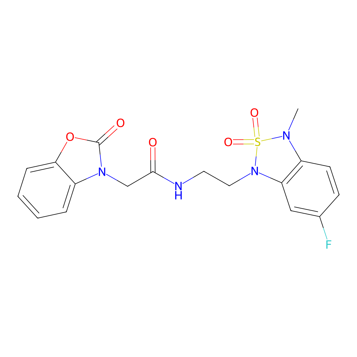 N-(2-(6-fluoro-3-methyl-2,2-dioxidobenzo[c][1,2,5]thiadiazol-1(3H)-yl)ethyl)-2-(2-oxobenzo[d]oxazol-3(2H)-yl)acetamide molecular structure, CAS 2034543-25-2