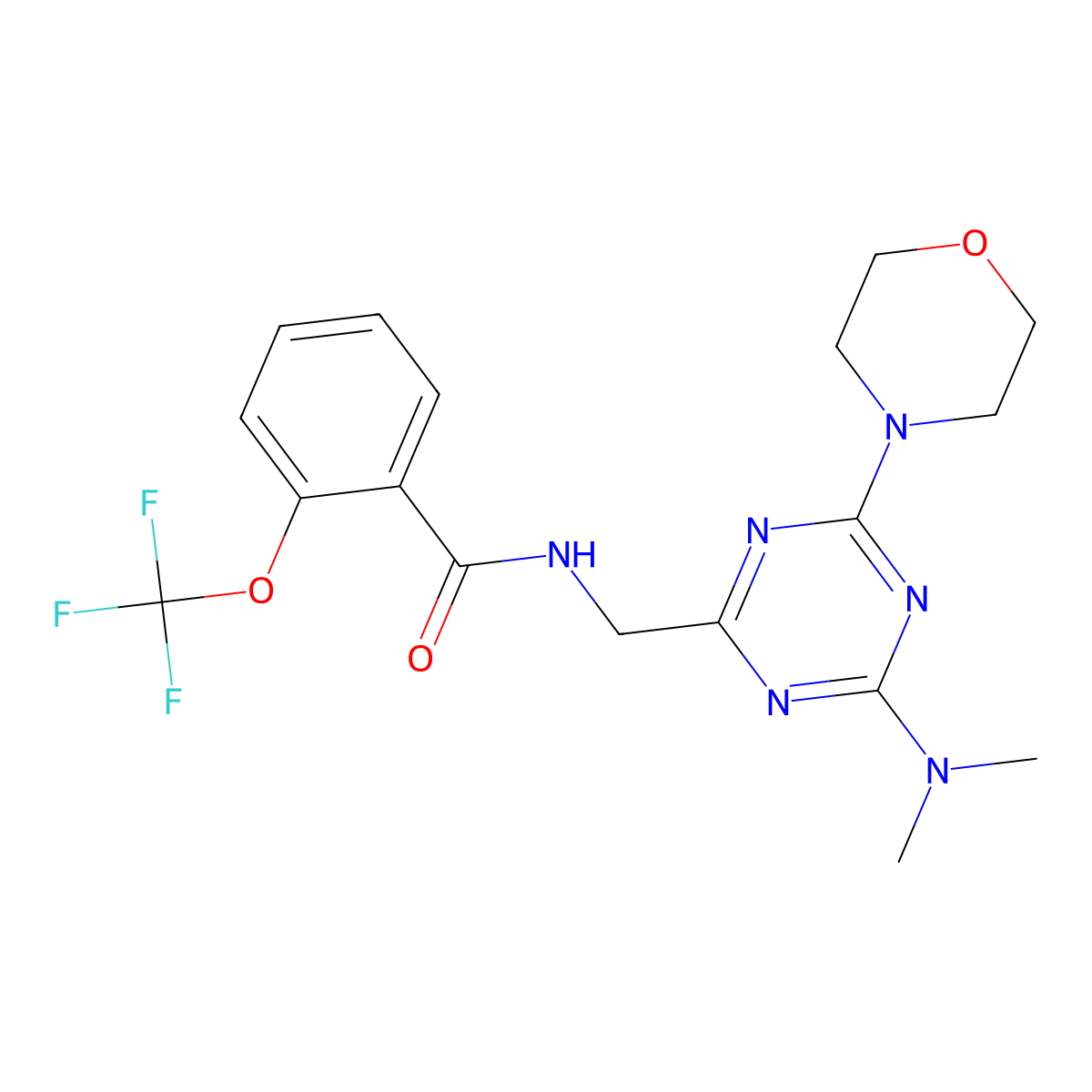 N-((4-(dimethylamino)-6-morpholino-1,3,5-triazin-2-yl)methyl)-2-(trifluoromethoxy)benzamide molecular structure, CAS 2034543-26-3