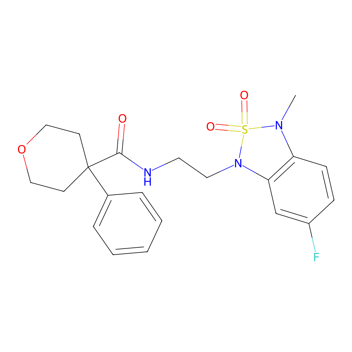 N-(2-(6-fluoro-3-methyl-2,2-dioxidobenzo[c][1,2,5]thiadiazol-1(3H)-yl)ethyl)-4-phenyltetrahydro-2H-pyran-4-carboxamide molecular structure, CAS 2034543-30-9