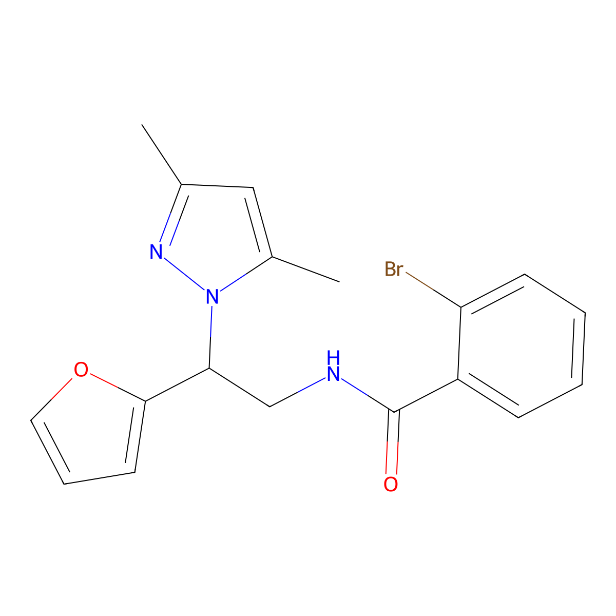 2-bromo-N-(2-(3,5-dimethyl-1H-pyrazol-1-yl)-2-(furan-2-yl)ethyl)benzamide molecular structure, CAS 2034543-32-1