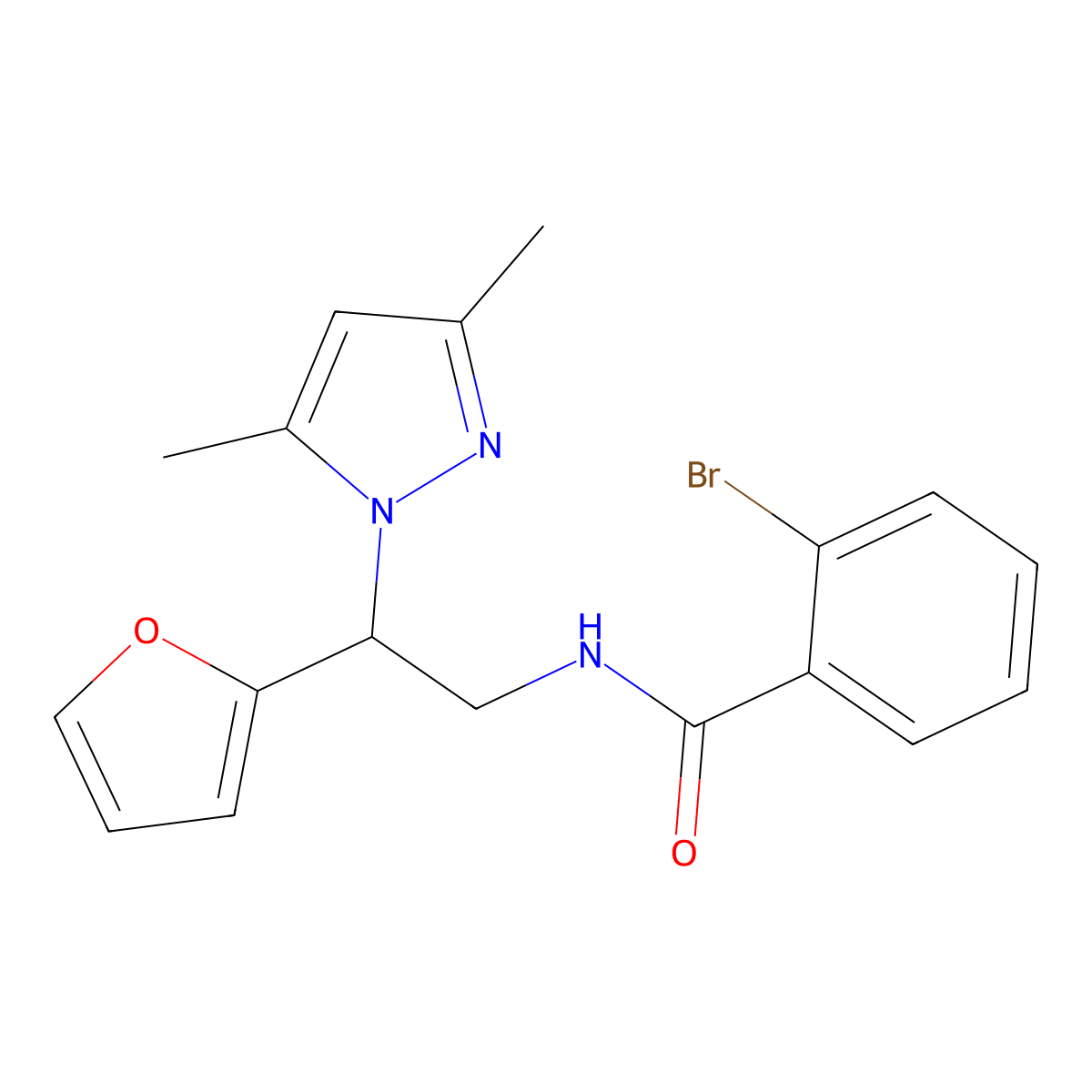 2-bromo-N-(2-(3,5-dimethyl-1H-pyrazol-1-yl)-2-(furan-2-yl)ethyl)benzamide molecular structure, CAS 2034543-32-1