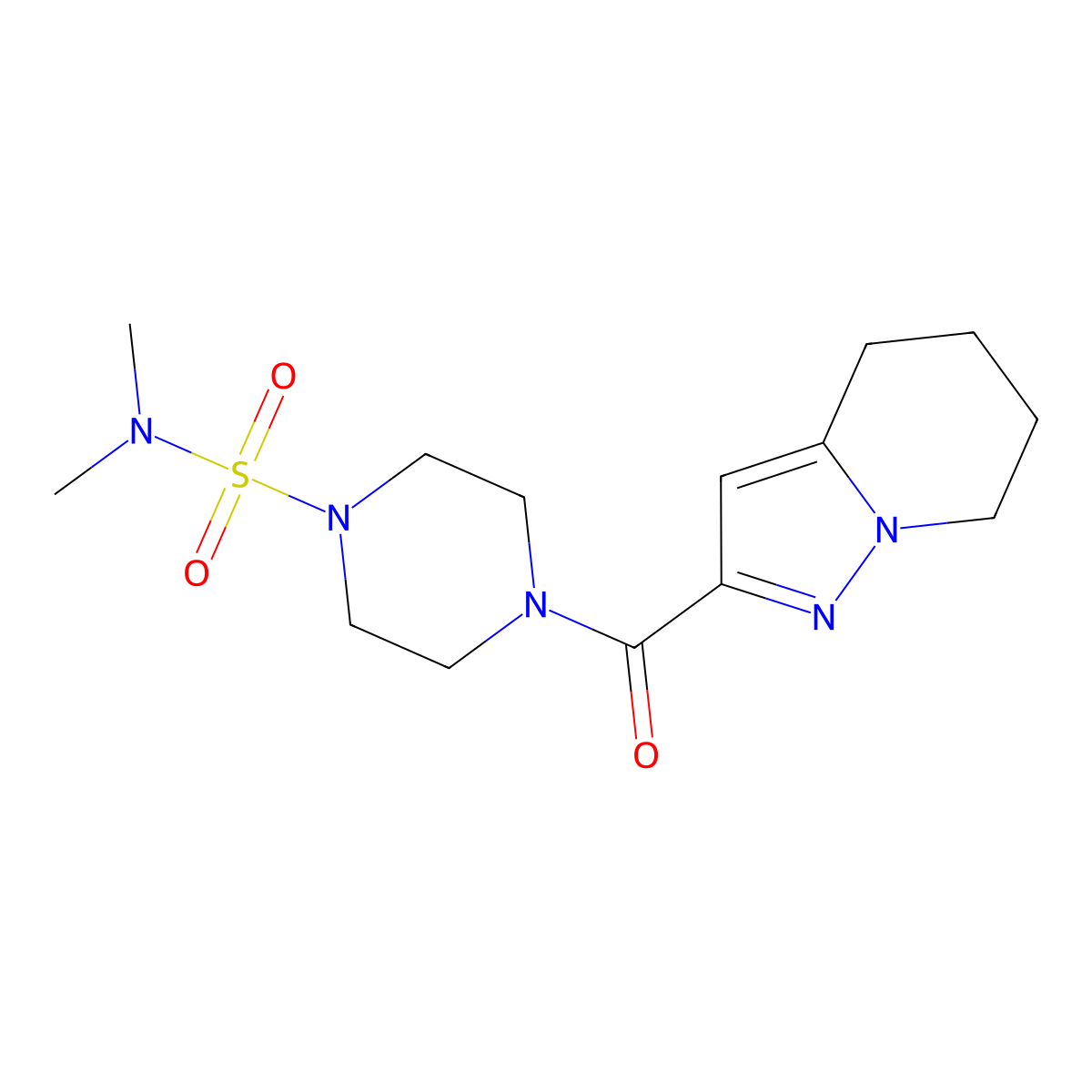 N,N-dimethyl-4-(4,5,6,7-tetrahydropyrazolo[1,5-a]pyridine-2-carbonyl)piperazine-1-sulfonamide molecular structure, CAS 2034543-34-3