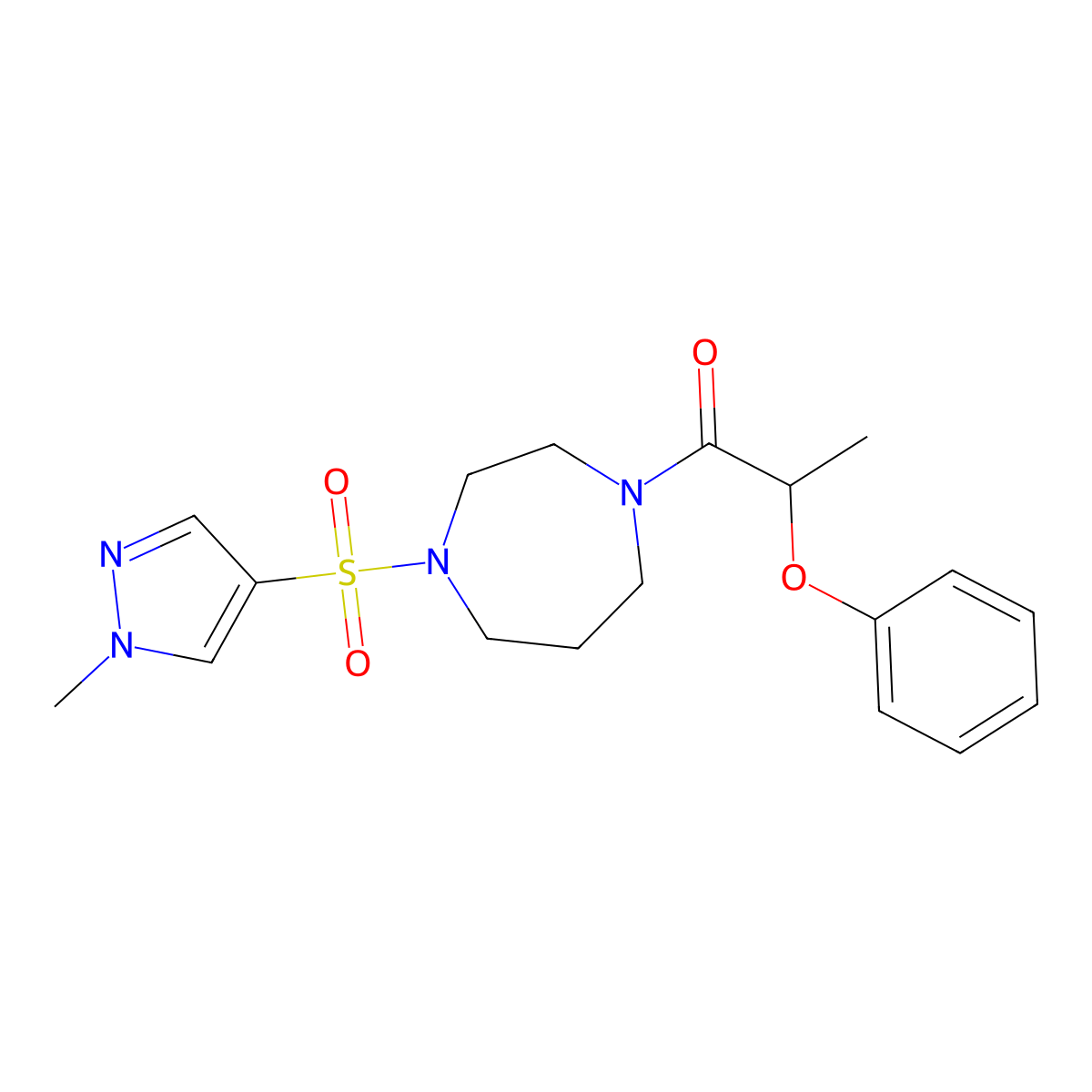 1-(4-((1-methyl-1H-pyrazol-4-yl)sulfonyl)-1,4-diazepan-1-yl)-2-phenoxypropan-1-one molecular structure, CAS 2034543-35-4