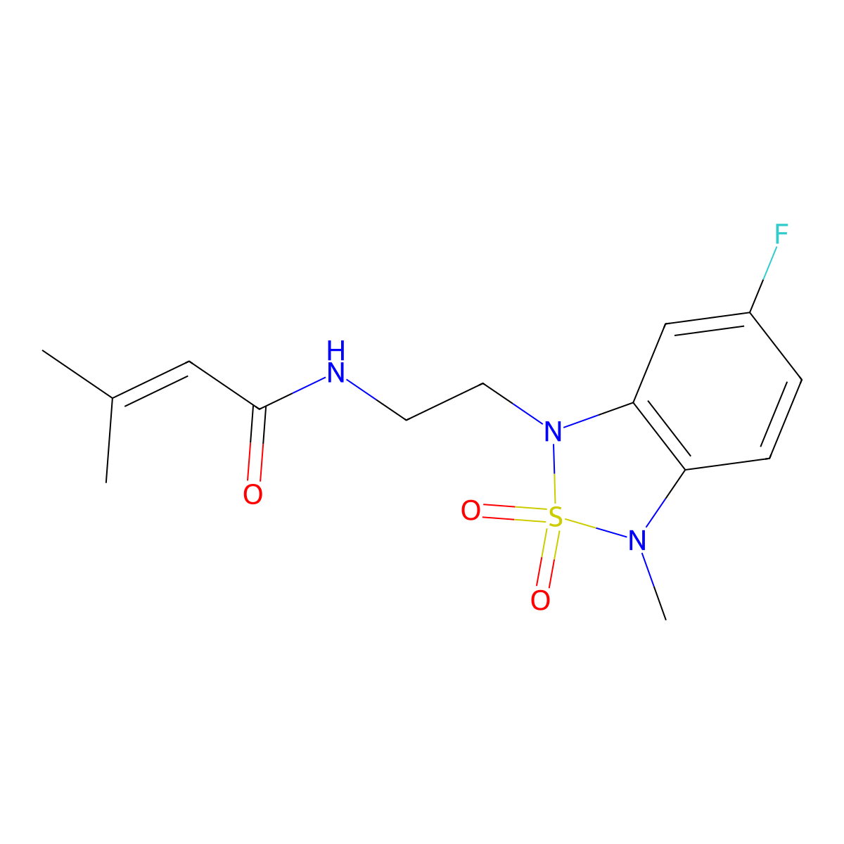 N-(2-(6-fluoro-3-methyl-2,2-dioxidobenzo[c][1,2,5]thiadiazol-1(3H)-yl)ethyl)-3-methylbut-2-enamide molecular structure, CAS 2034543-36-5