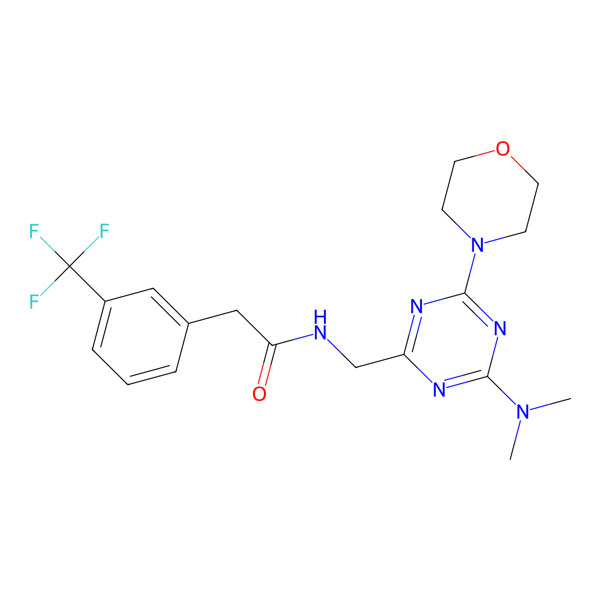 N-((4-(dimethylamino)-6-morpholino-1,3,5-triazin-2-yl)methyl)-2-(3-(trifluoromethyl)phenyl)acetamide molecular structure, CAS 2034543-38-7