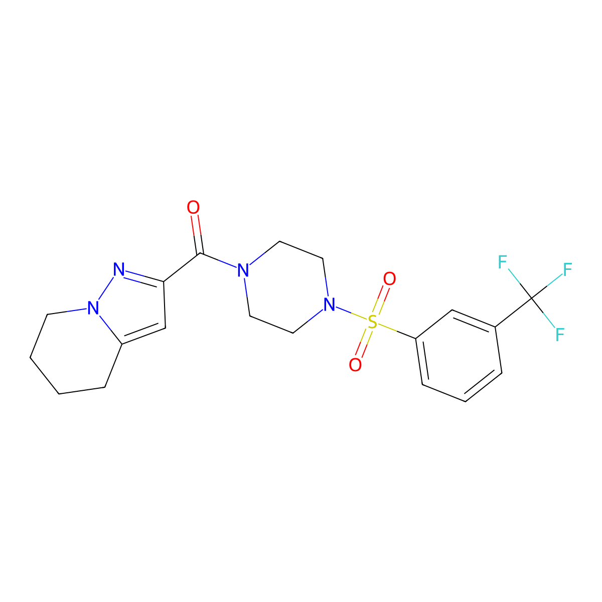 (4,5,6,7-Tetrahydropyrazolo[1,5-a]pyridin-2-yl)(4-((3-(trifluoromethyl)phenyl)sulfonyl)piperazin-1-yl)methanone molecular structure, CAS 2034543-39-8
