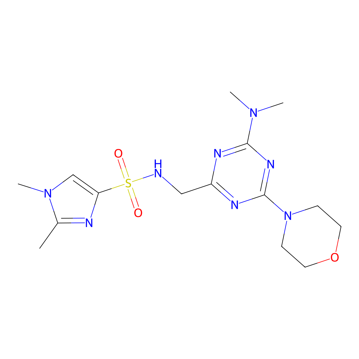 N-((4-(dimethylamino)-6-morpholino-1,3,5-triazin-2-yl)methyl)-1,2-dimethyl-1H-imidazole-4-sulfonamide molecular structure, CAS 2034543-44-5
