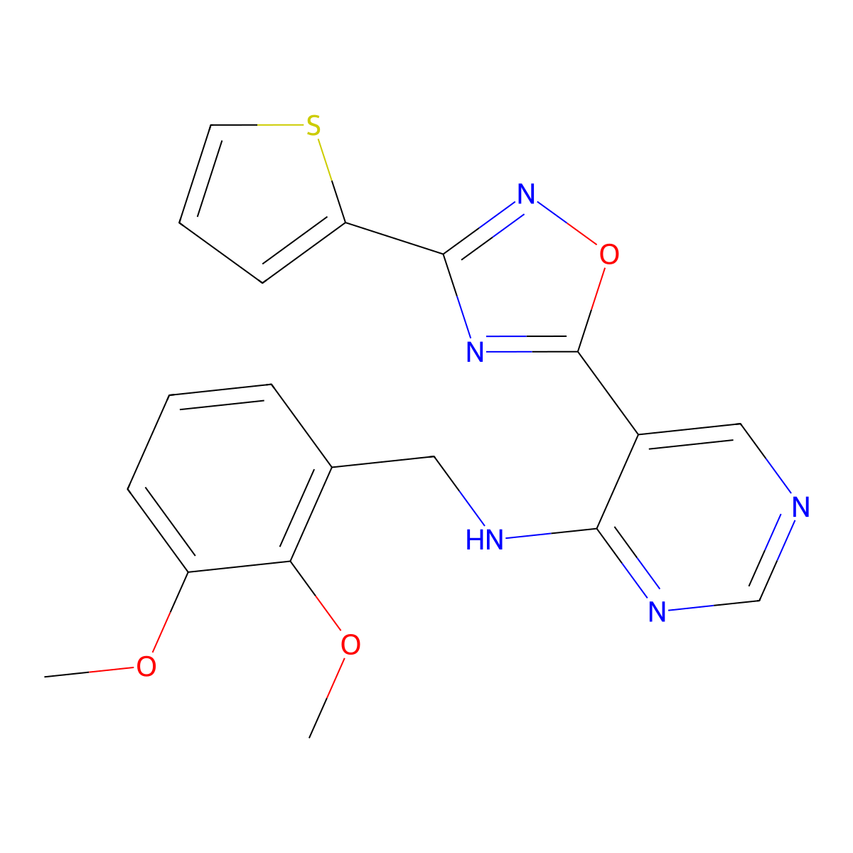 N-(2,3-dimethoxybenzyl)-5-(3-(thiophen-2-yl)-1,2,4-oxadiazol-5-yl)pyrimidin-4-amine molecular structure, CAS 2034543-45-6