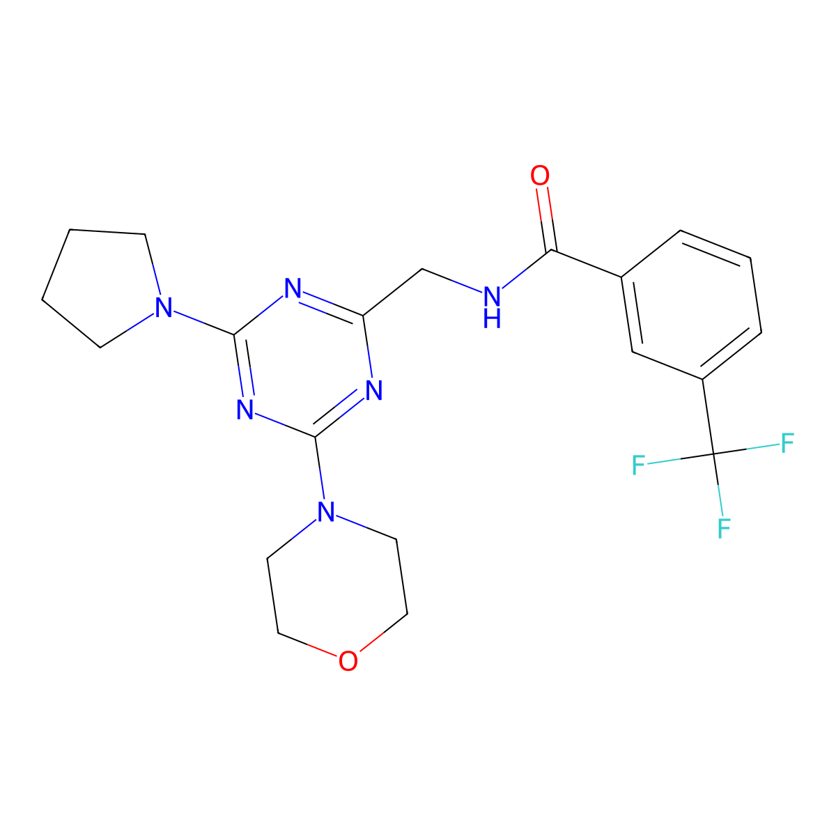 N-{[4-(morpholin-4-yl)-6-(pyrrolidin-1-yl)-1,3,5-triazin-2-yl]methyl}-3-(trifluoromethyl)benzamide molecular structure, CAS 2034543-50-3