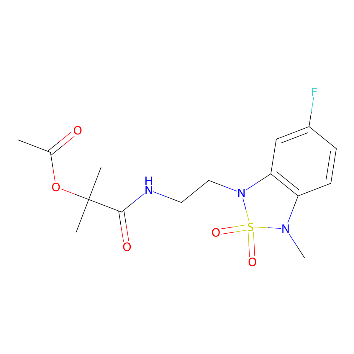 1-((2-(6-fluoro-3-methyl-2,2-dioxidobenzo[c][1,2,5]thiadiazol-1(3H)-yl)ethyl)amino)-2-methyl-1-oxopropan-2-yl acetate molecular structure, CAS 2034543-51-4