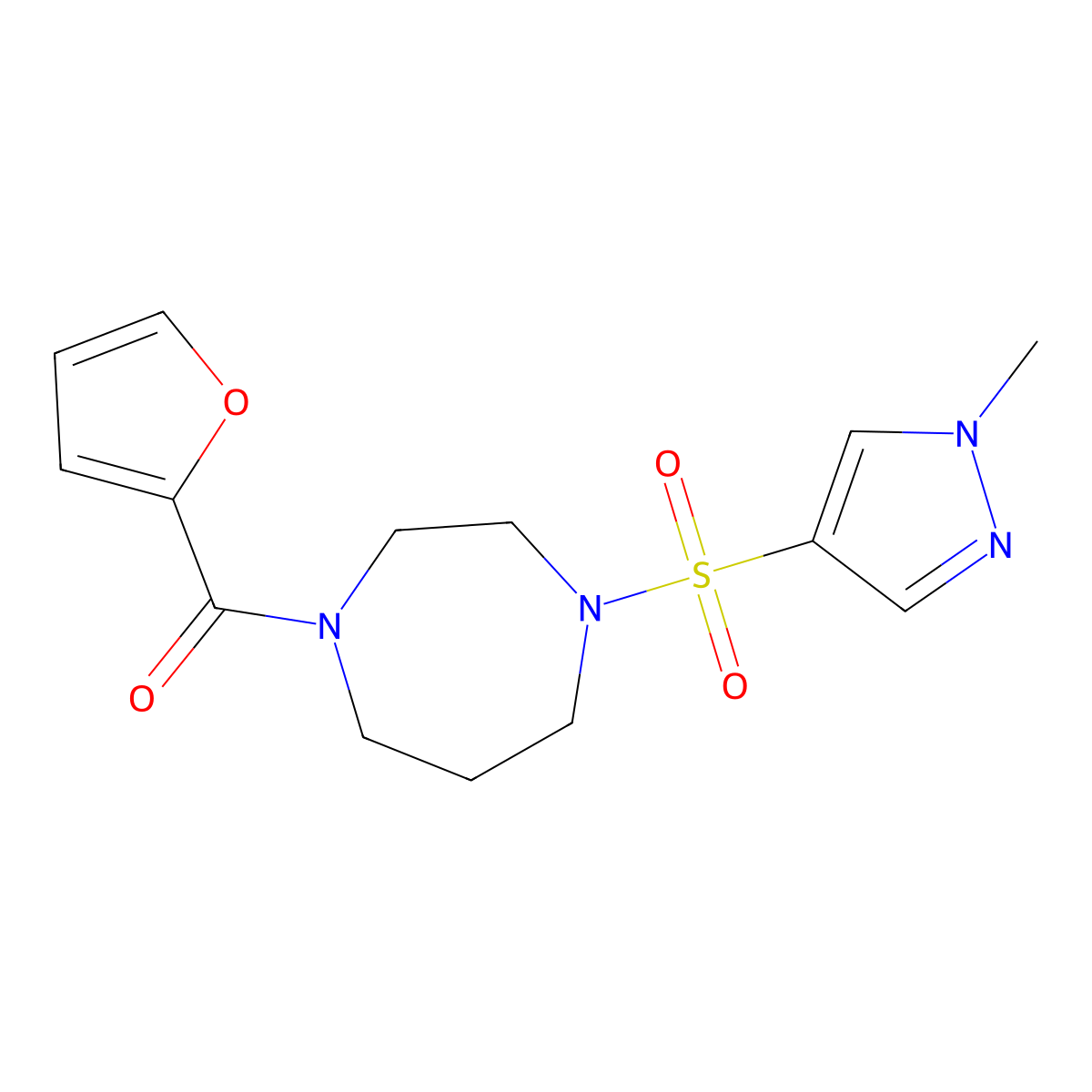 furan-2-yl(4-((1-methyl-1H-pyrazol-4-yl)sulfonyl)-1,4-diazepan-1-yl)methanone molecular structure, CAS 2034543-55-8