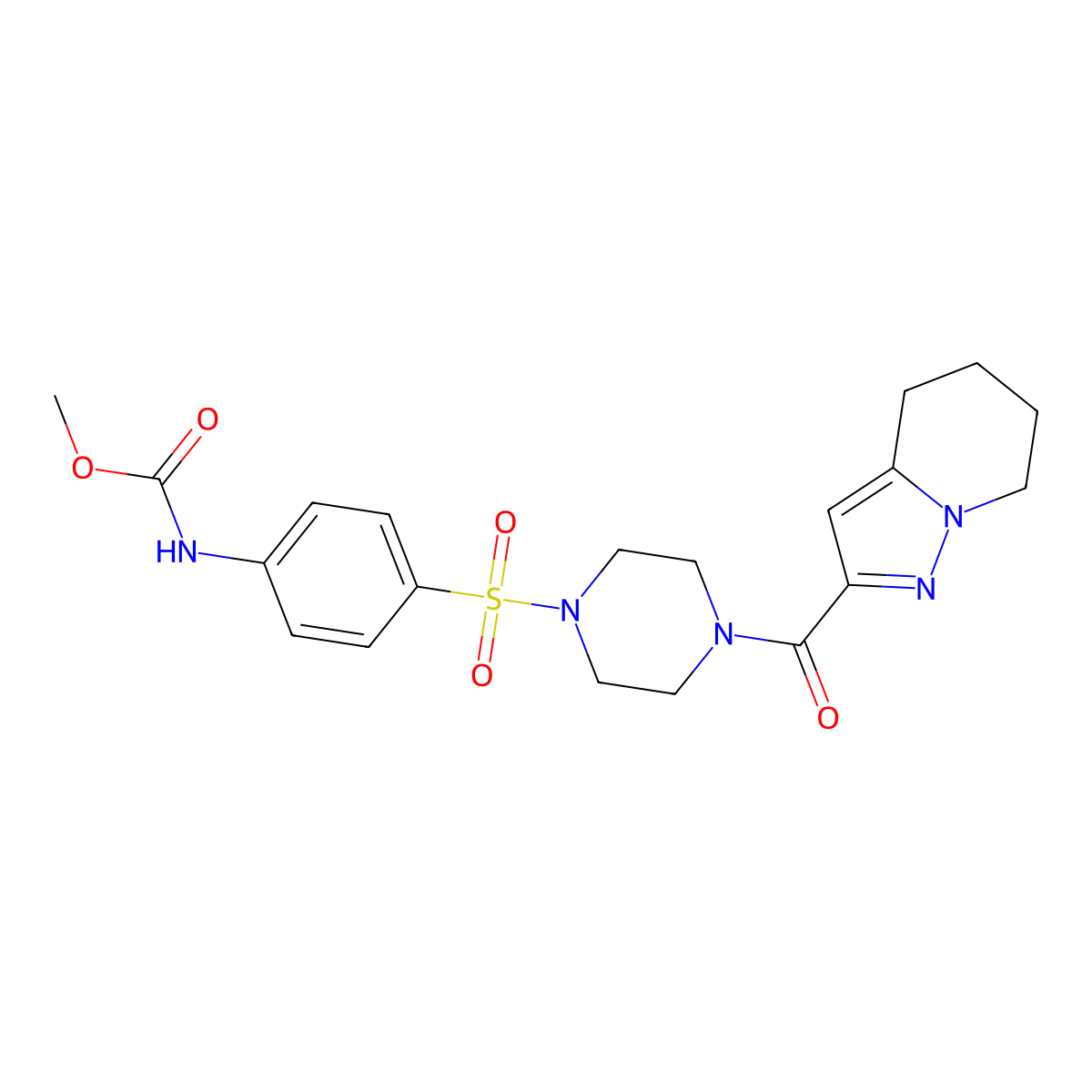 Methyl (4-((4-(4,5,6,7-tetrahydropyrazolo[1,5-a]pyridine-2-carbonyl)piperazin-1-yl)sulfonyl)phenyl)carbamate molecular structure, CAS 2034543-56-9