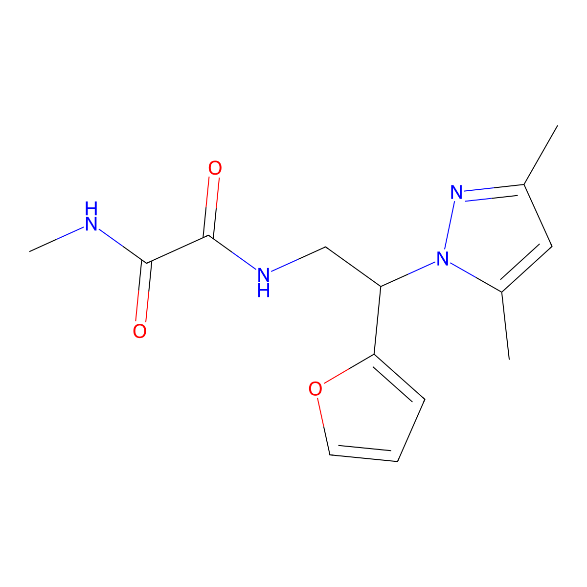 N1-(2-(3,5-dimethyl-1H-pyrazol-1-yl)-2-(furan-2-yl)ethyl)-N2-methyloxalamide molecular structure, CAS 2034543-57-0