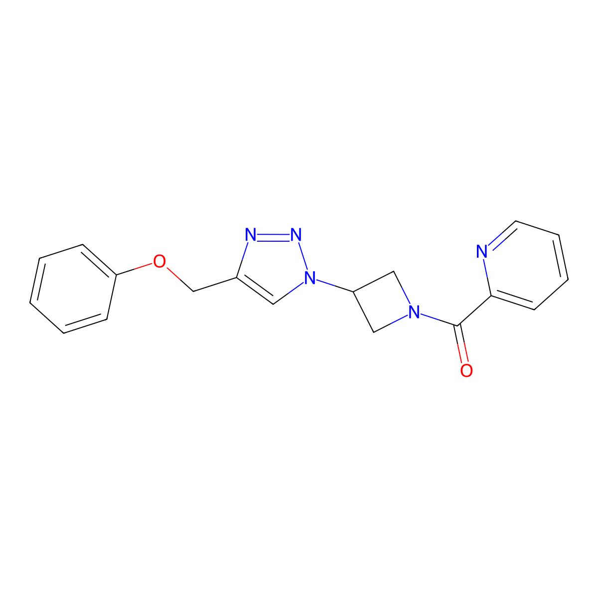 (3-(4-(phenoxymethyl)-1H-1,2,3-triazol-1-yl)azetidin-1-yl)(pyridin-2-yl)methanone molecular structure, CAS 2034543-61-6