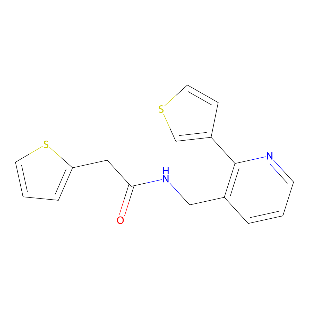 2-(thiophen-2-yl)-N-((2-(thiophen-3-yl)pyridin-3-yl)methyl)acetamide molecular structure, CAS 2034543-66-1