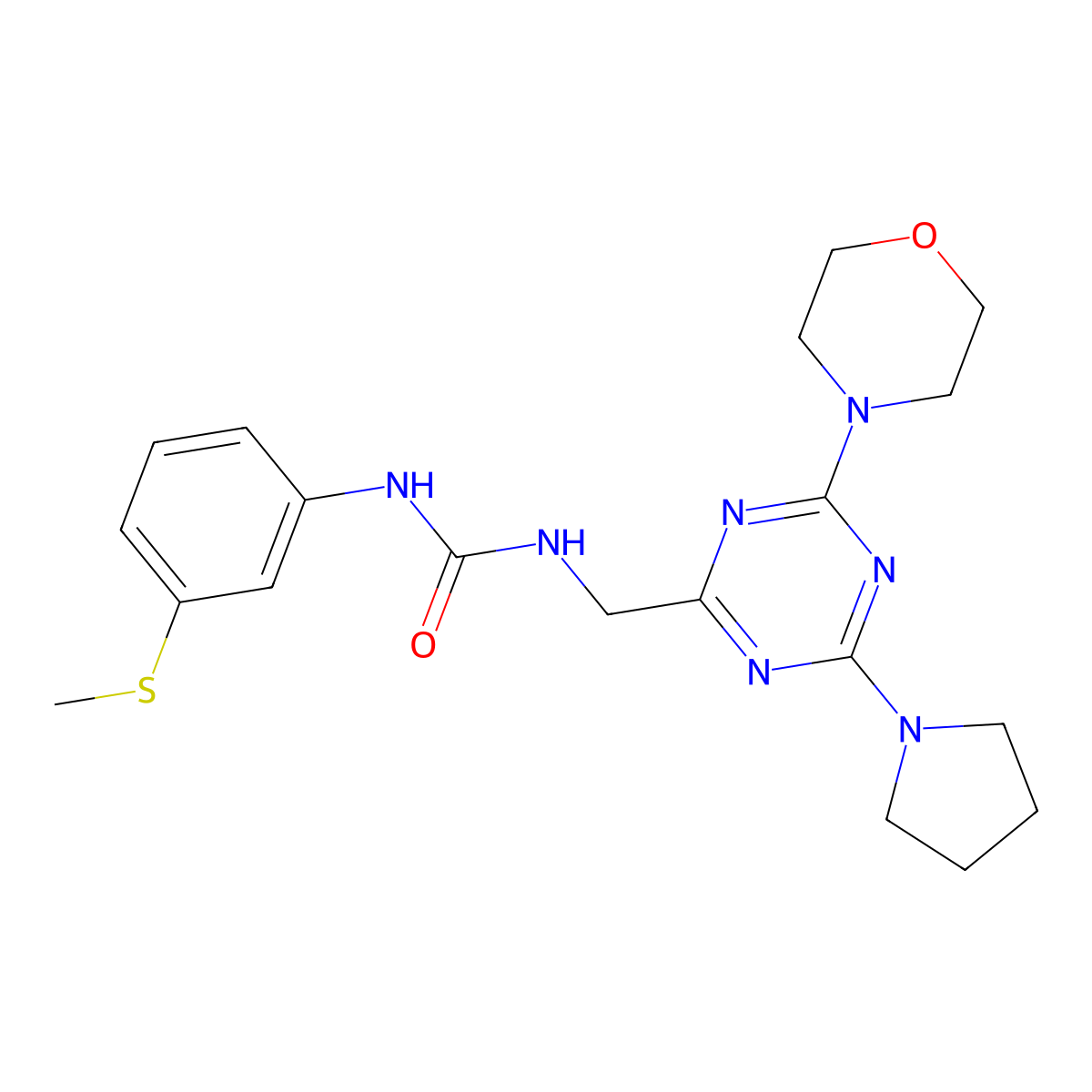1-(3-(Methylthio)phenyl)-3-((4-morpholino-6-(pyrrolidin-1-yl)-1,3,5-triazin-2-yl)methyl)urea molecular structure, CAS 2034543-67-2