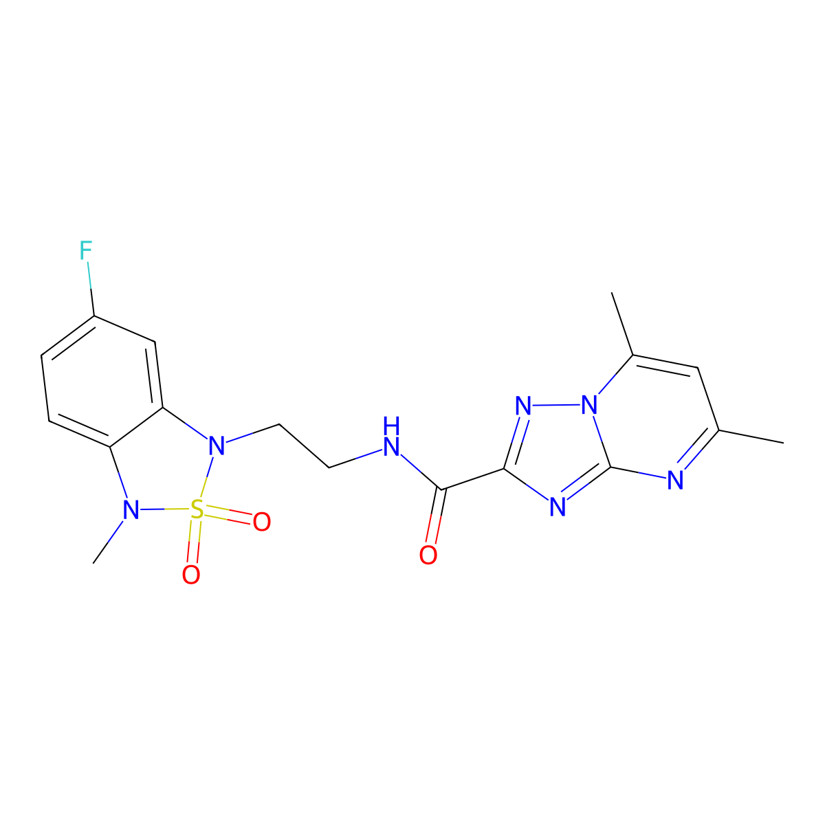 N-(2-(6-fluoro-3-methyl-2,2-dioxidobenzo[c][1,2,5]thiadiazol-1(3H)-yl)ethyl)-5,7-dimethyl-[1,2,4]triazolo[1,5-a]pyrimidine-2-carboxamide molecular structure, CAS 2034543-68-3
