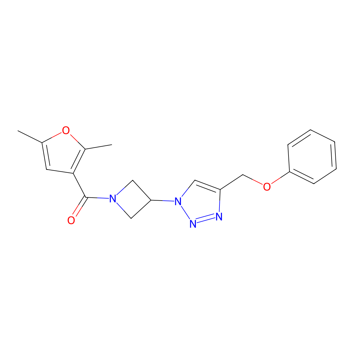(2,5-dimethylfuran-3-yl)(3-(4-(phenoxymethyl)-1H-1,2,3-triazol-1-yl)azetidin-1-yl)methanone molecular structure, CAS 2034543-69-4