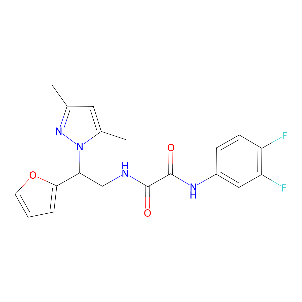 N1-(3,4-difluorophenyl)-N2-(2-(3,5-dimethyl-1H-pyrazol-1-yl)-2-(furan-2-yl)ethyl)oxalamide molecular structure, CAS 2034543-70-7