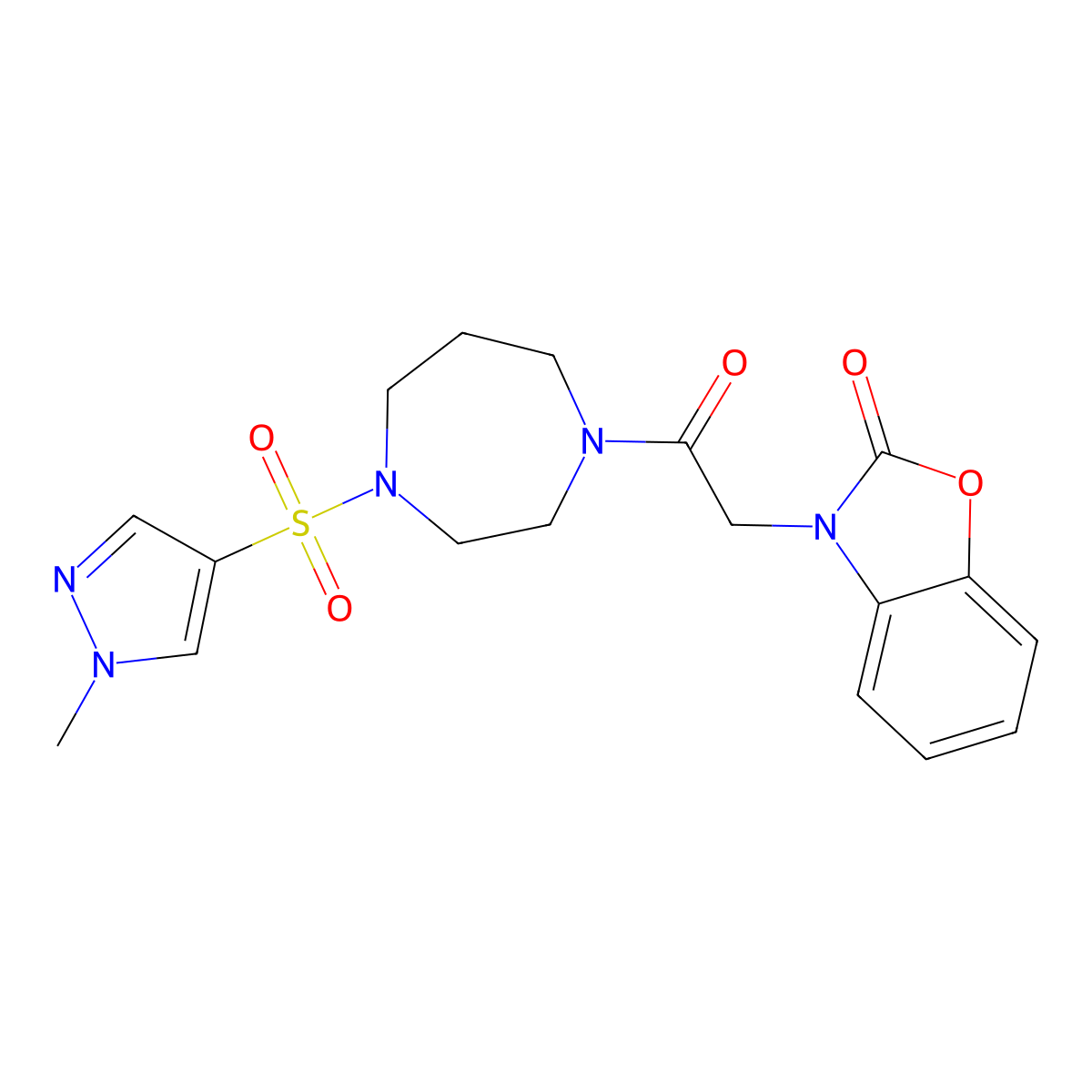 3-(2-(4-((1-methyl-1H-pyrazol-4-yl)sulfonyl)-1,4-diazepan-1-yl)-2-oxoethyl)benzo[d]oxazol-2(3H)-one molecular structure, CAS 2034543-72-9