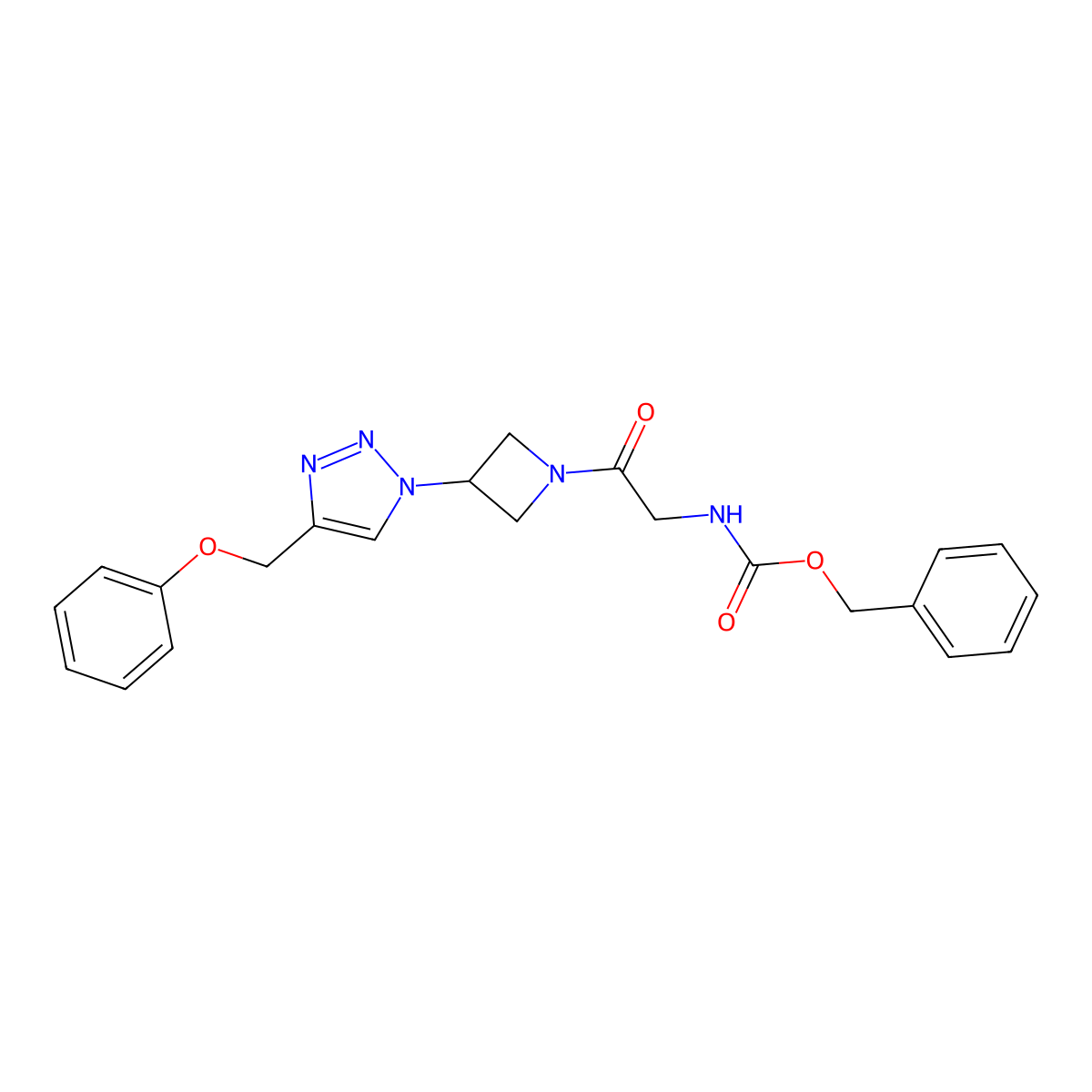 benzyl (2-oxo-2-(3-(4-(phenoxymethyl)-1H-1,2,3-triazol-1-yl)azetidin-1-yl)ethyl)carbamate molecular structure, CAS 2034543-75-2